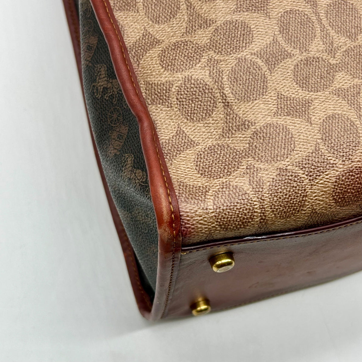 Coach Brown Coated Canvas &amp; Horse And Carriage Print Tote Bag-C0776
