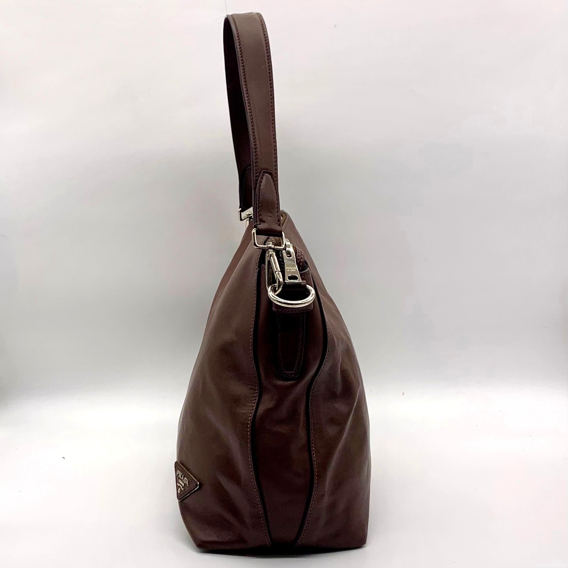Prada Brown Cervo Leather Hobo Bag