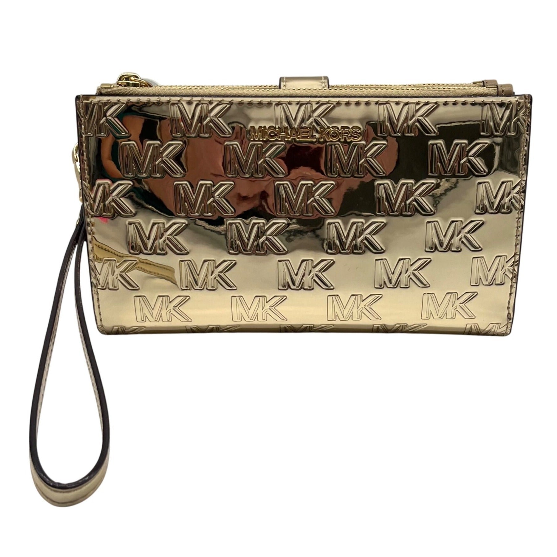 Michael Kors Metallic Pale Gold Jet Set Double Zip Wristlet 