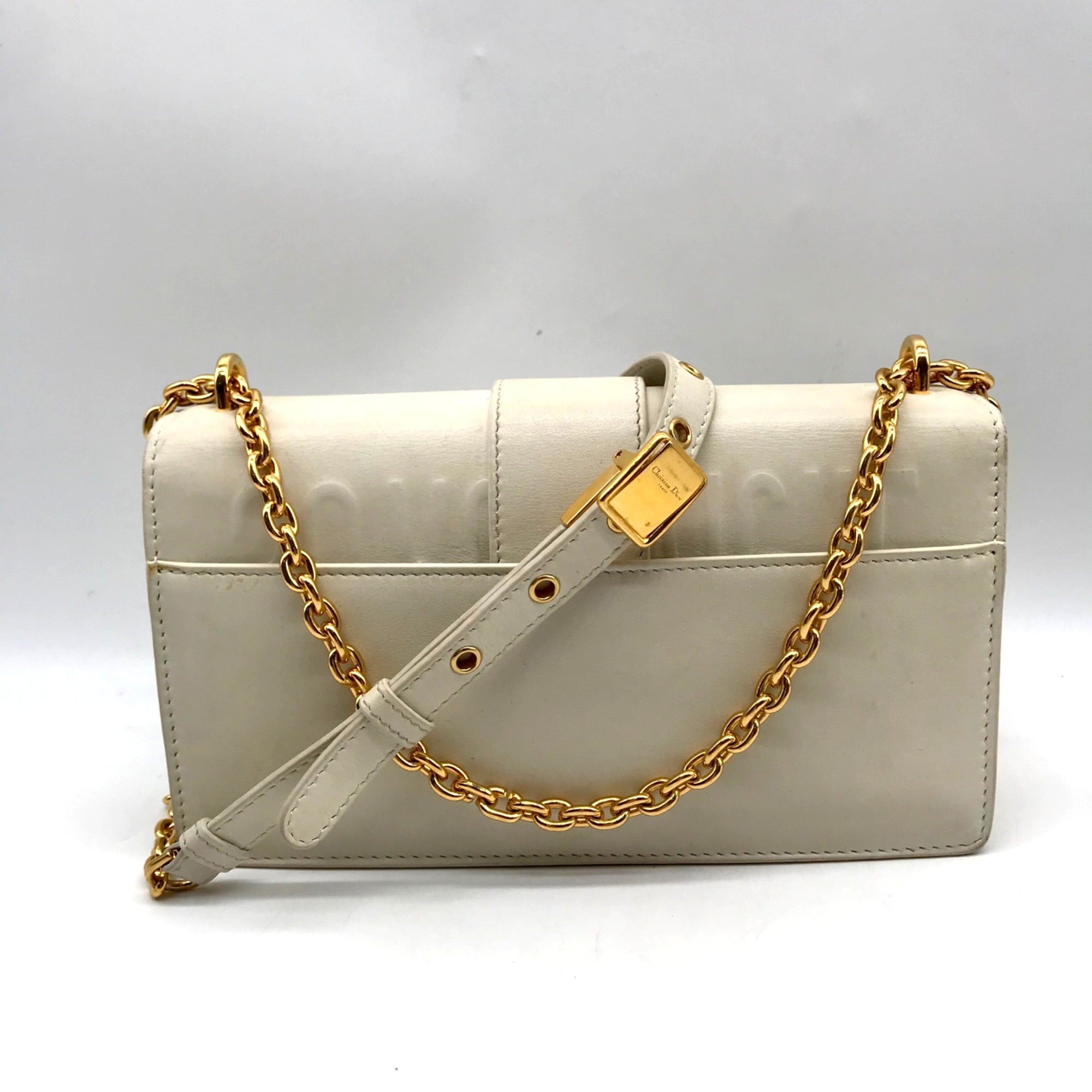 Christian Dior Chalk Leather 30 Montaigne East West Shoulder Bag