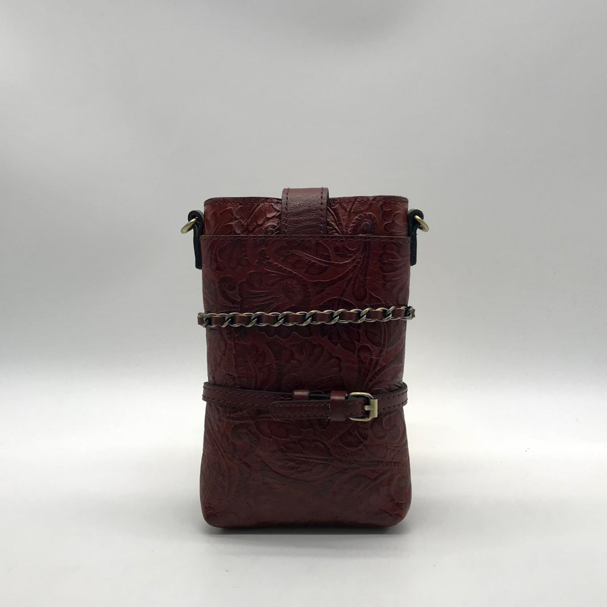 Patricia Nash Cognac Mini Tooled Leather Crossbody Bag