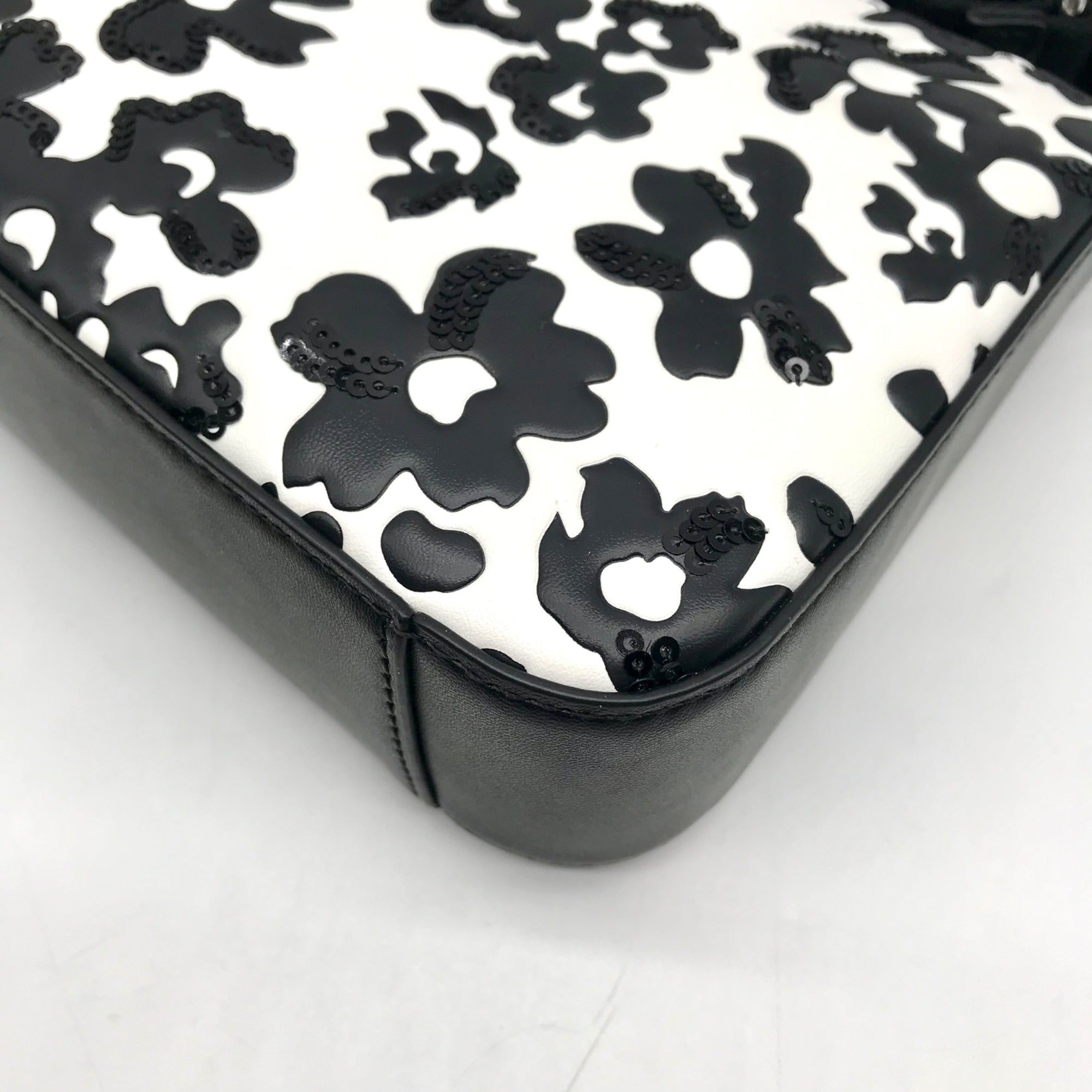 Michael Kors Black And White Leather Floral Print Crossbody Bag