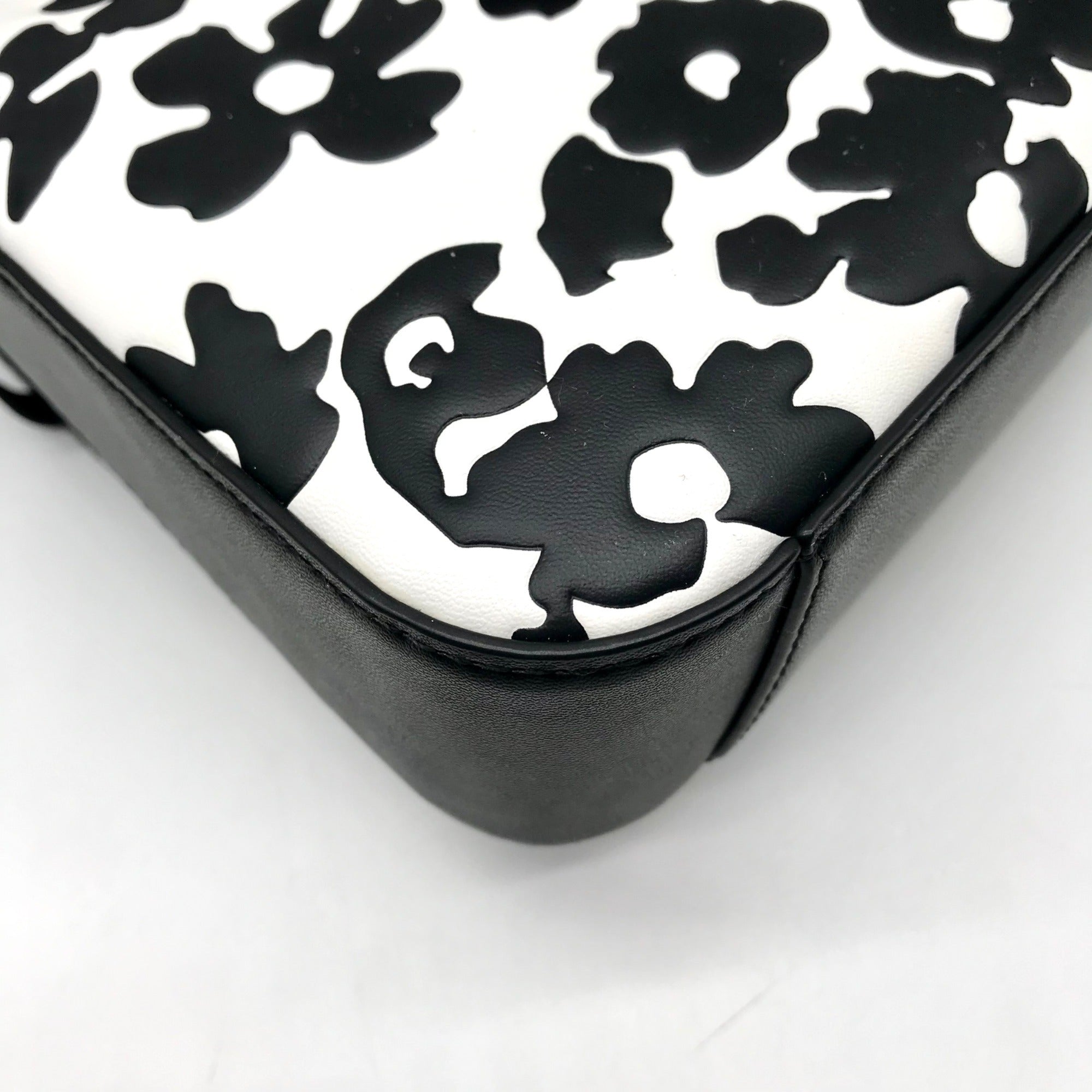 Michael Kors Black And White Leather Floral Print Crossbody Bag