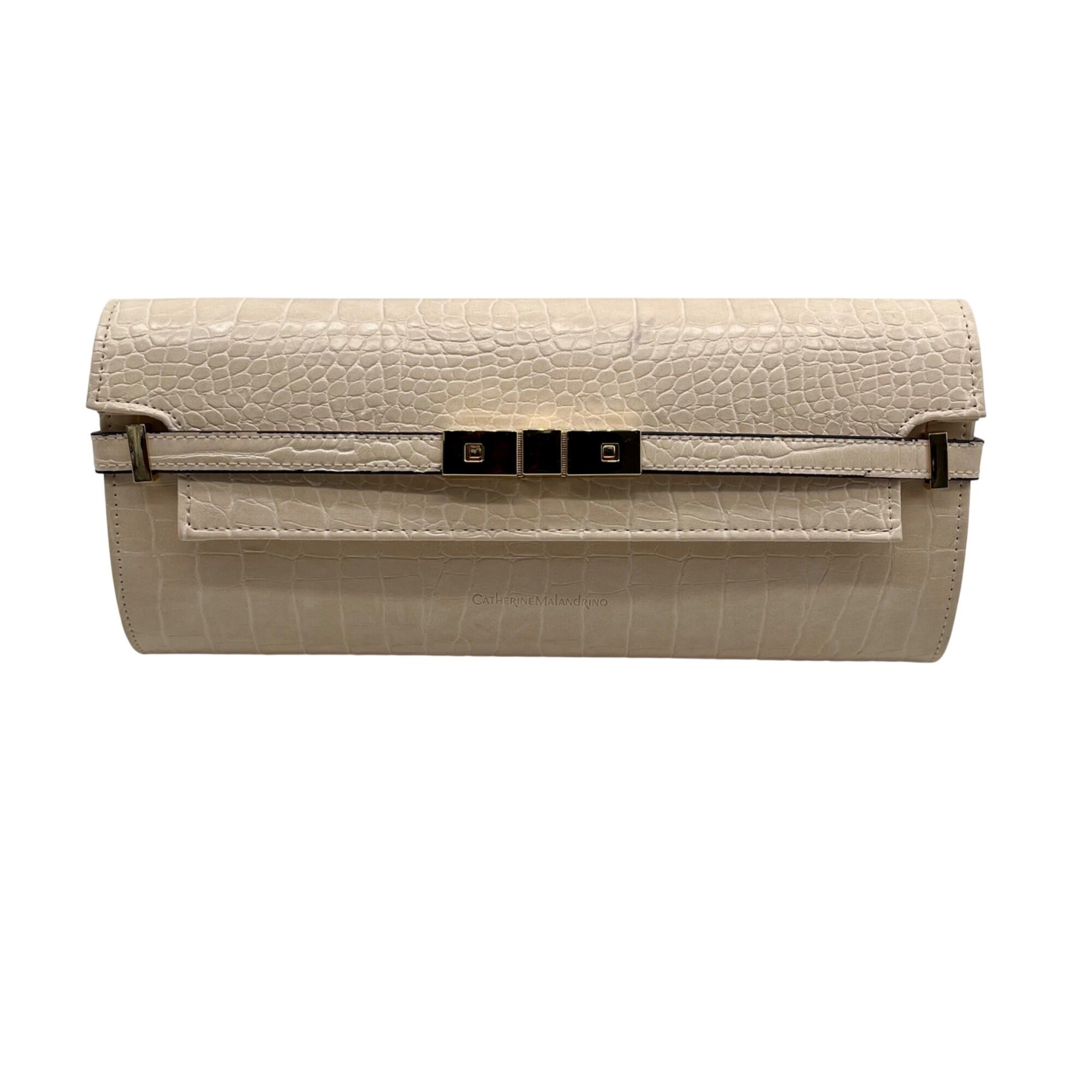 Catherine Malandrino Cream Croc-Embossed Crossbody Bag