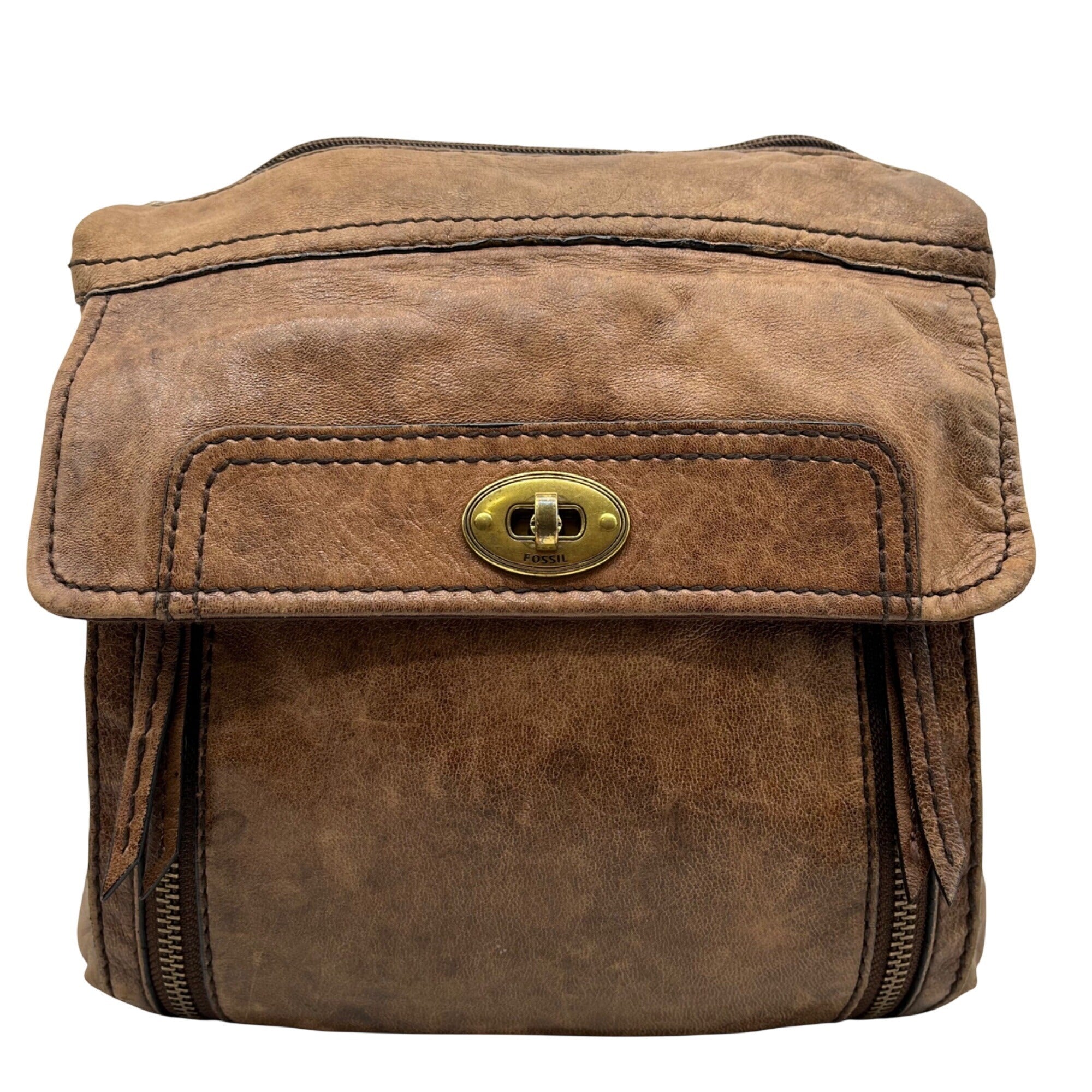 Fossil Brown Leather Vintage Turn Lock Crossbody Bag