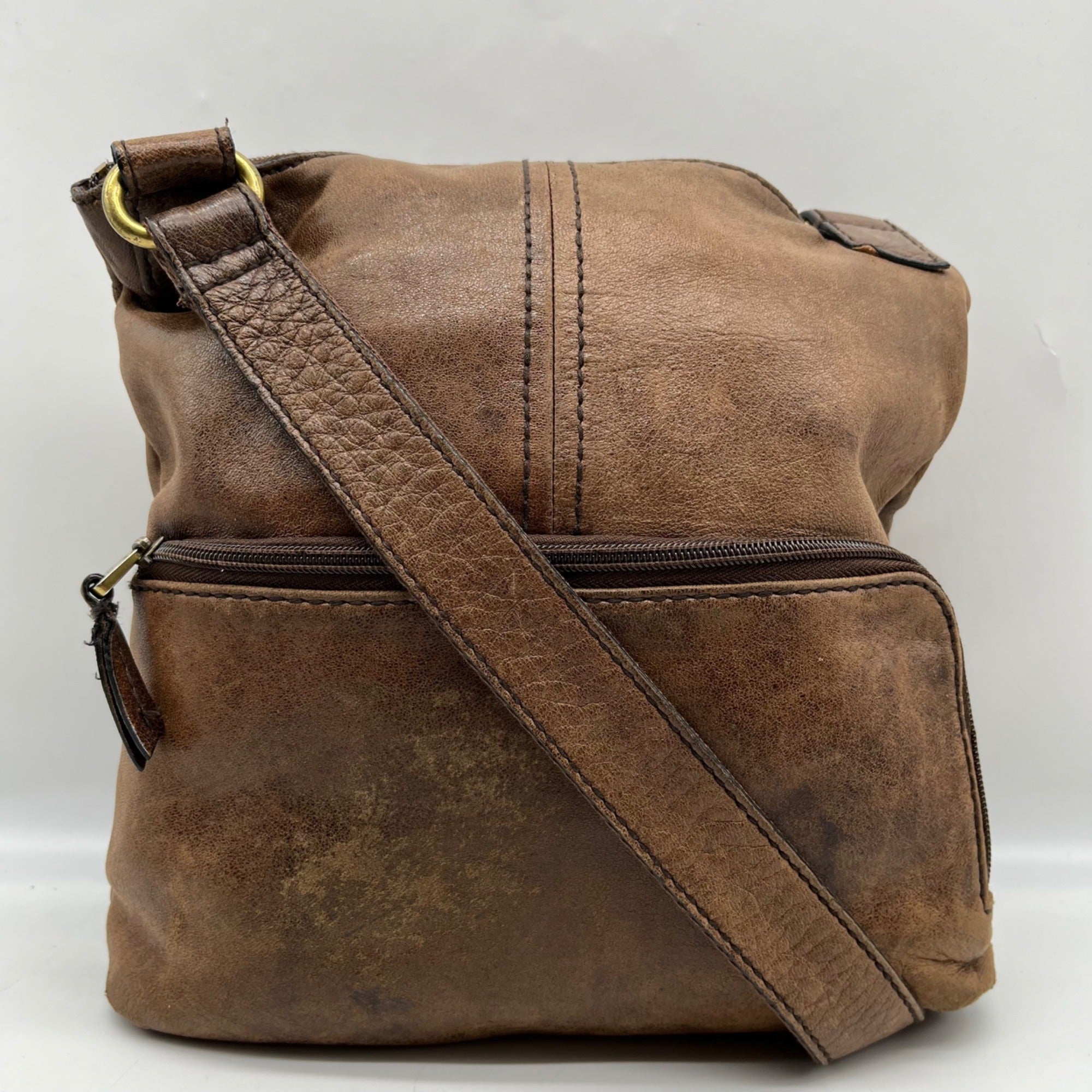 Fossil Brown Leather Vintage Turn Lock Crossbody Bag