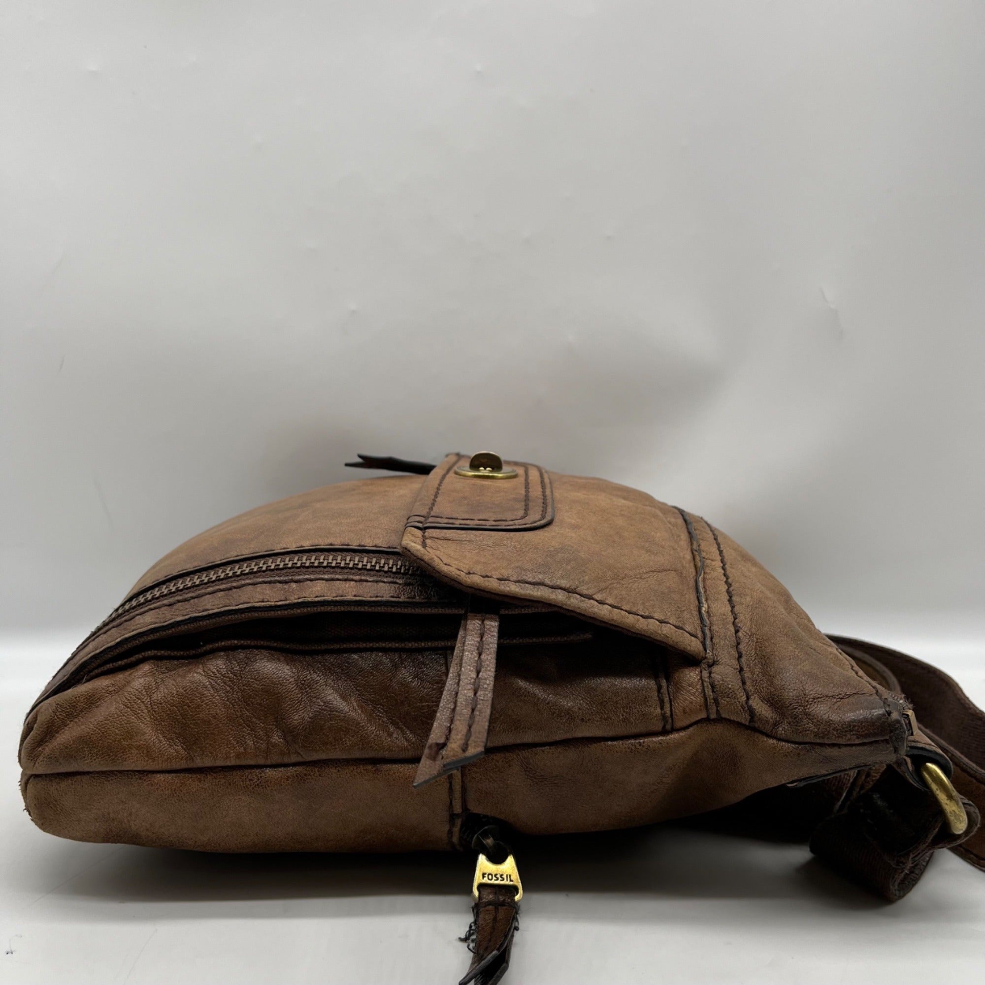 Fossil Brown Leather Vintage Turn Lock Crossbody Bag
