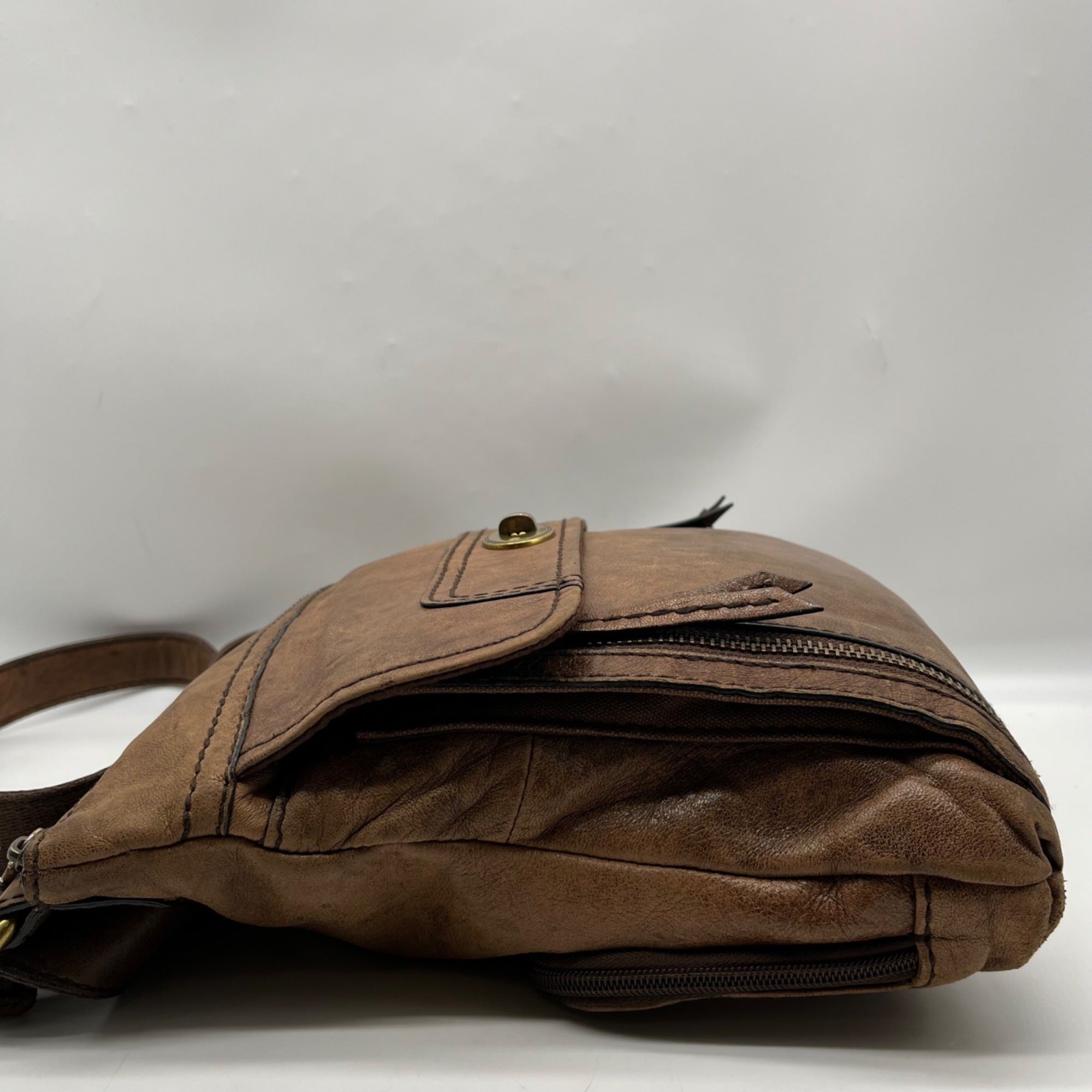 Fossil Brown Leather Vintage Turn Lock Crossbody Bag