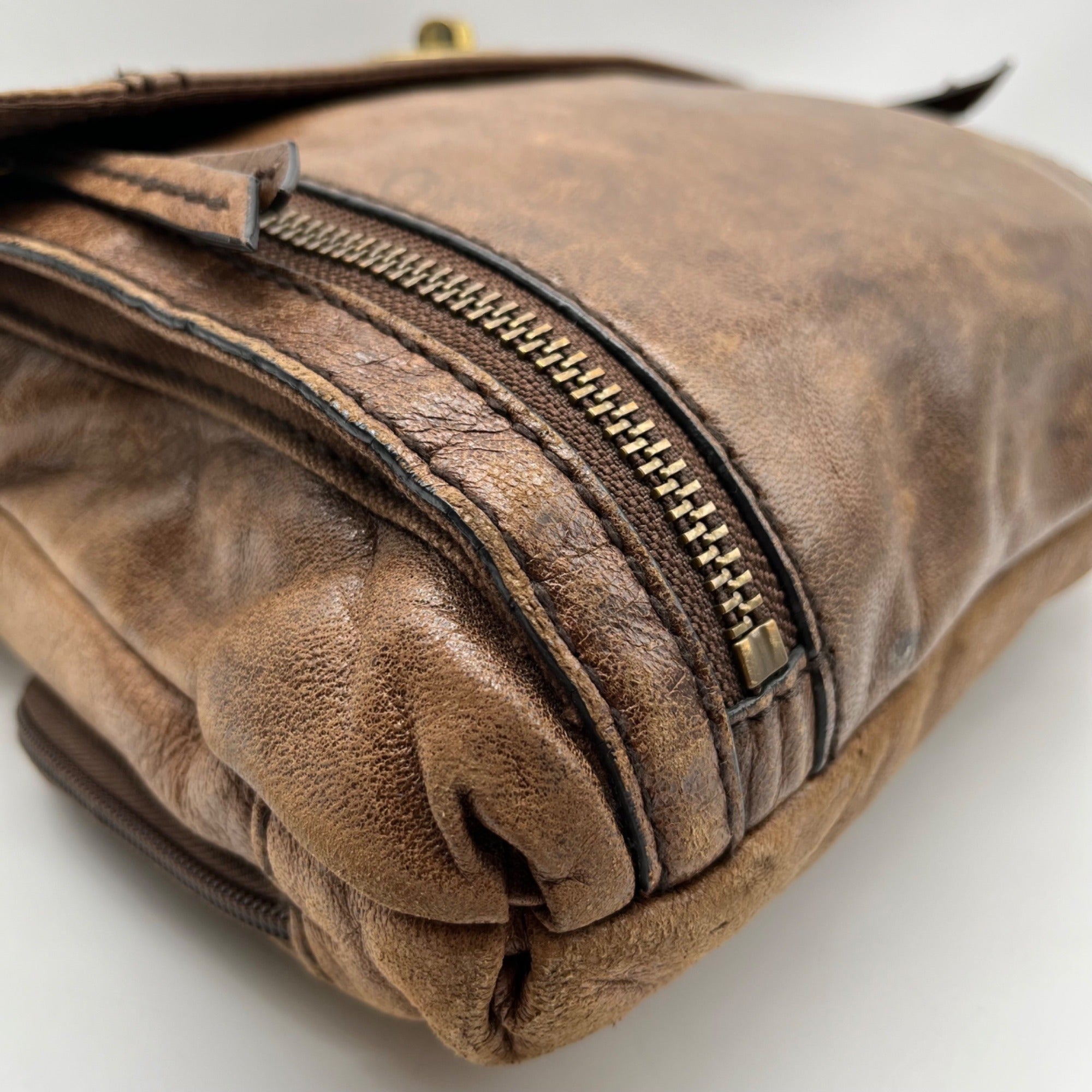 Fossil Brown Leather Vintage Turn Lock Crossbody Bag