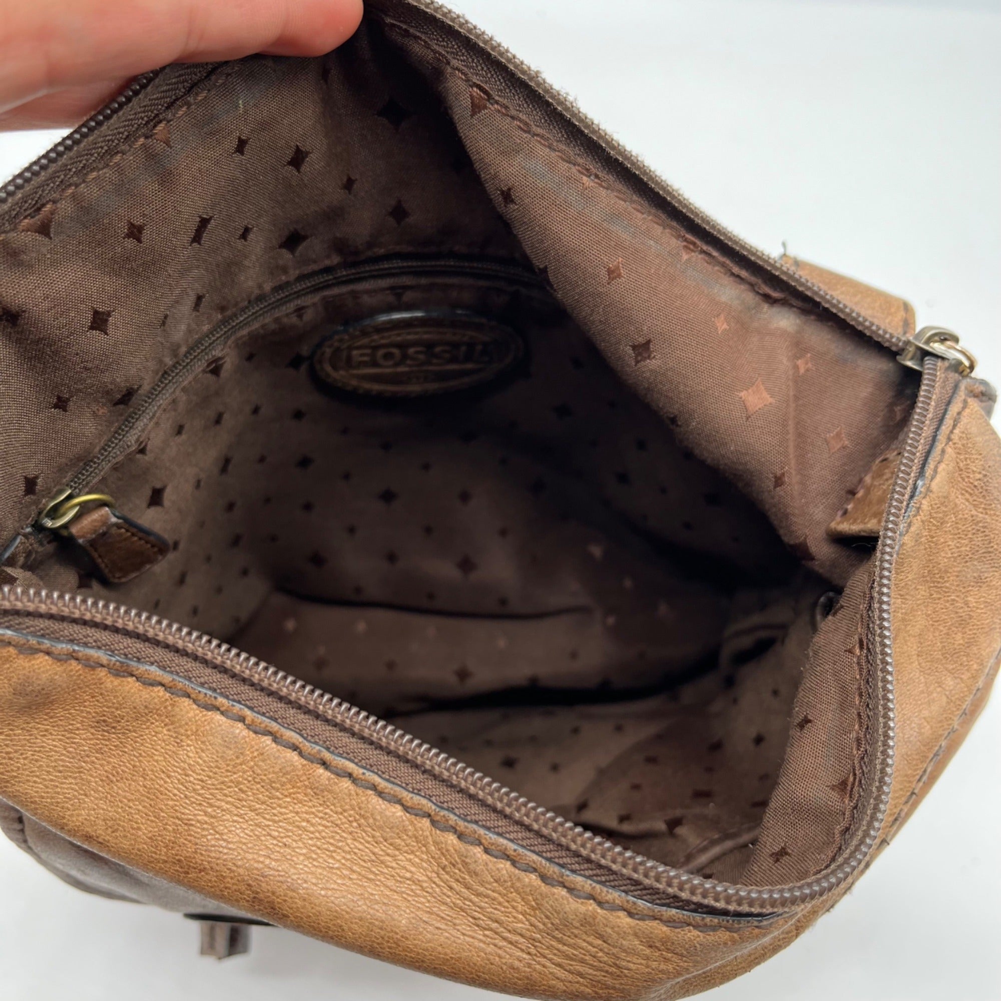 Fossil Brown Leather Vintage Turn Lock Crossbody Bag