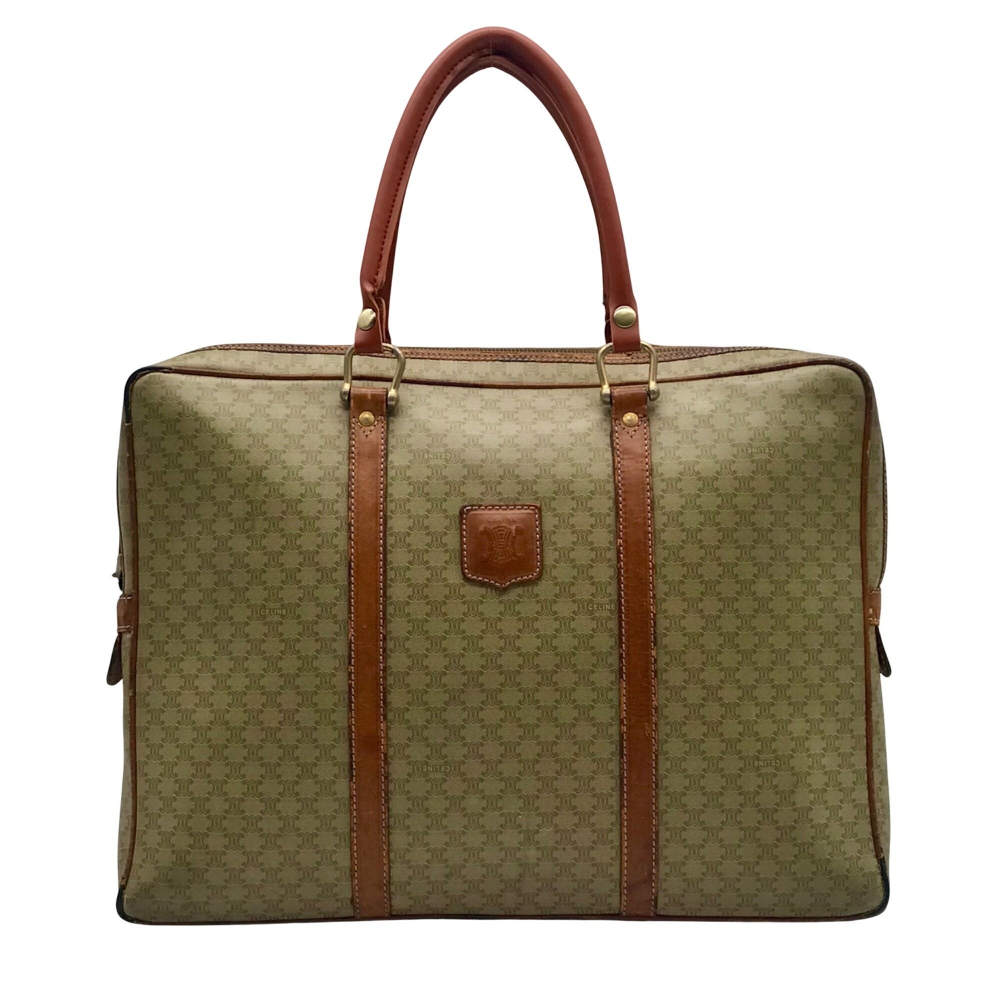 Celine Vintage Olive Green Coated Canvas Macadam Briefcase