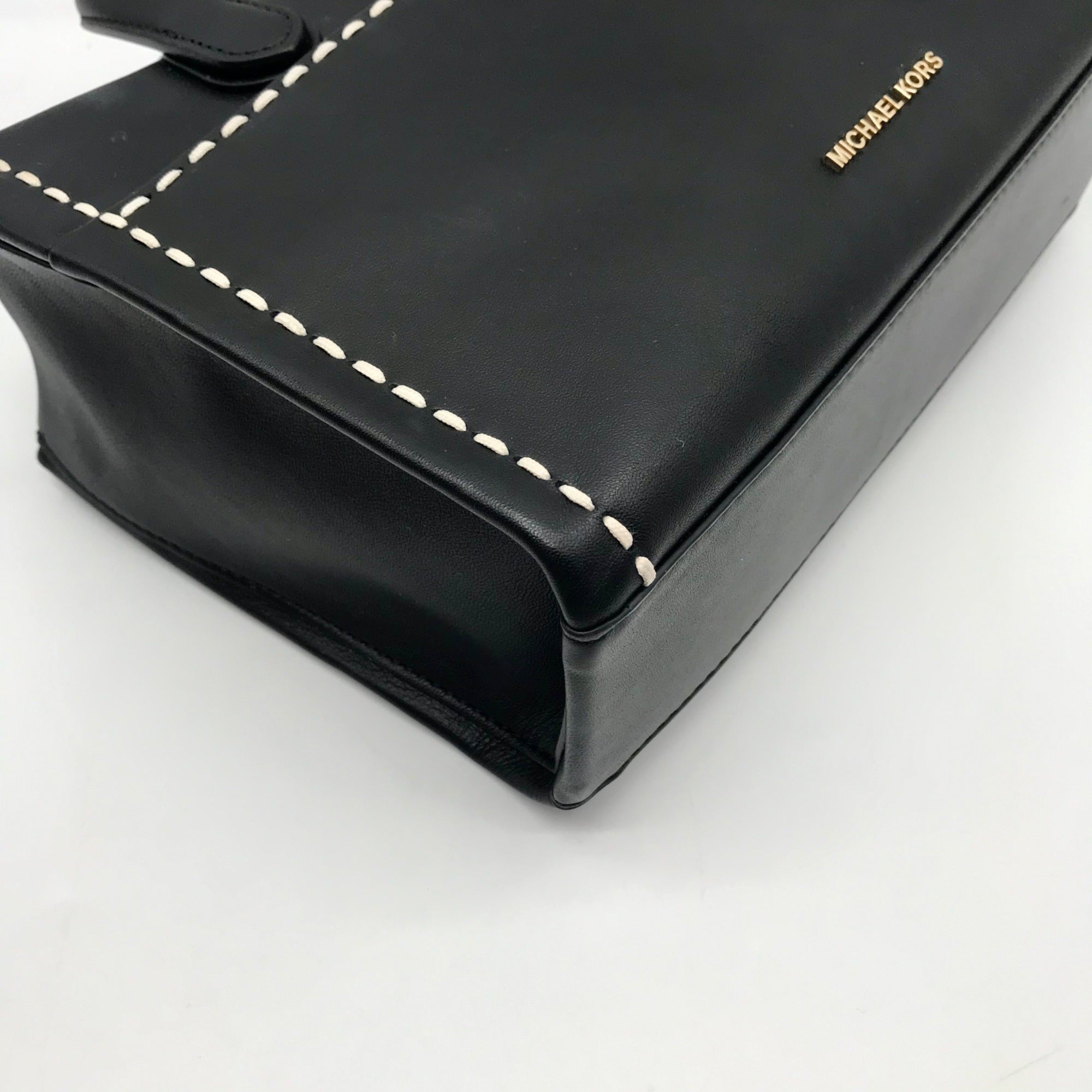 Michael Kors Black Leather Small East West Gigi Messenger Tote