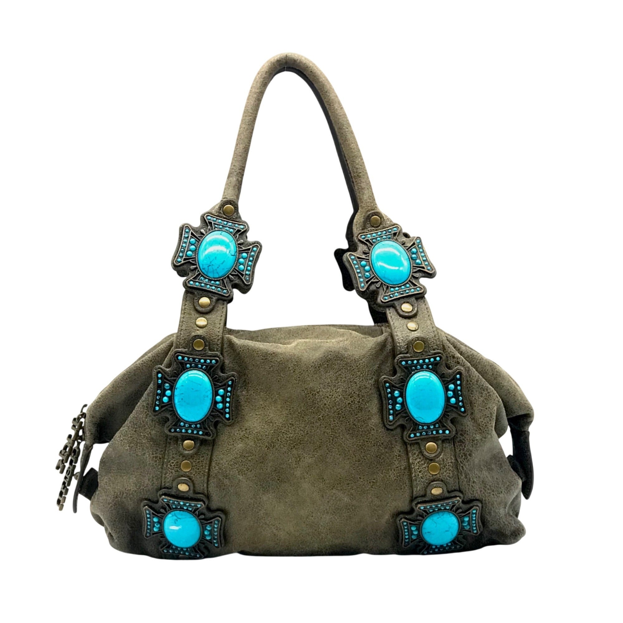 Charm &amp; Luck Vintage Stone Grey Leather Hobo Bag