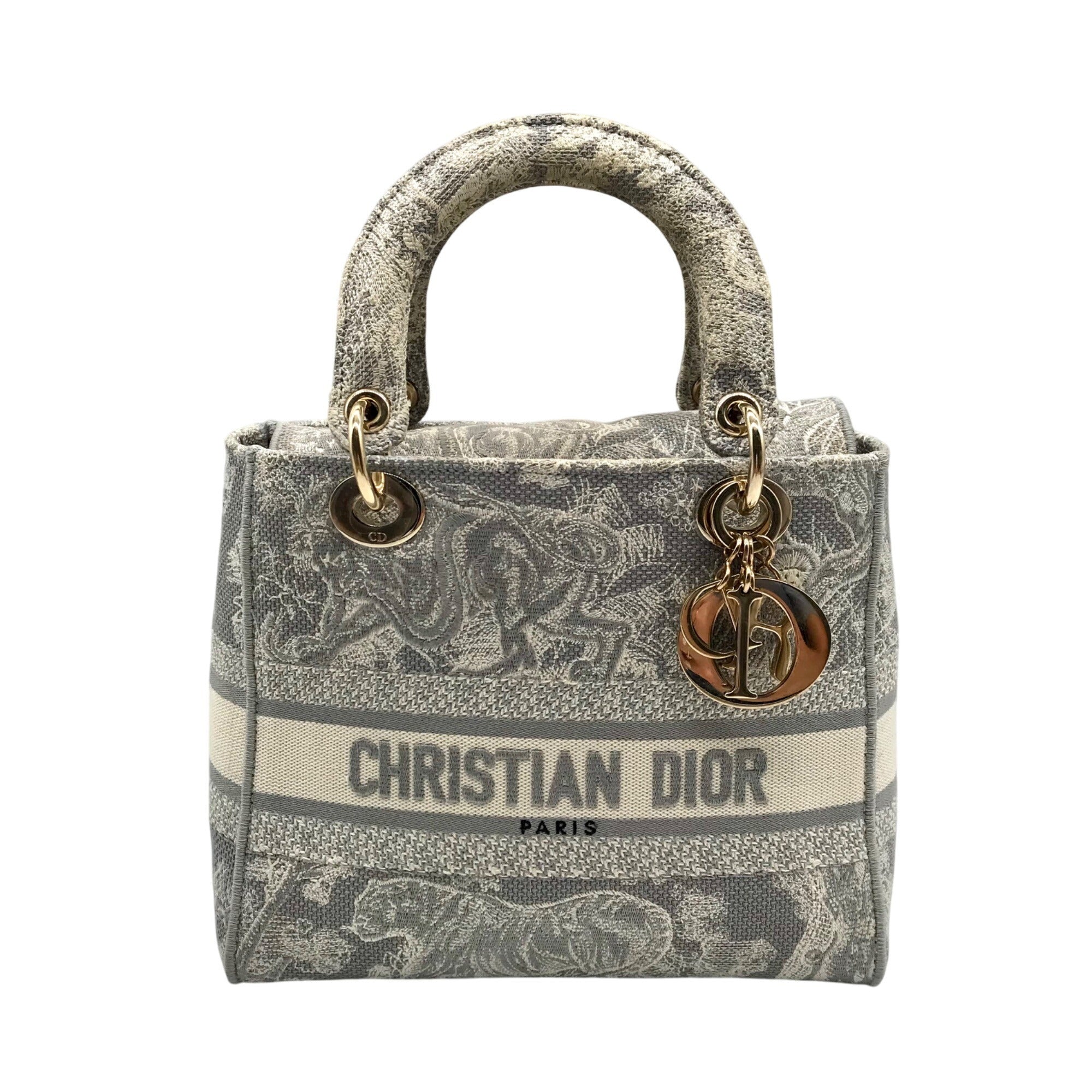 Christian Dior Gray & White Canvas D-Light Satchel Bag