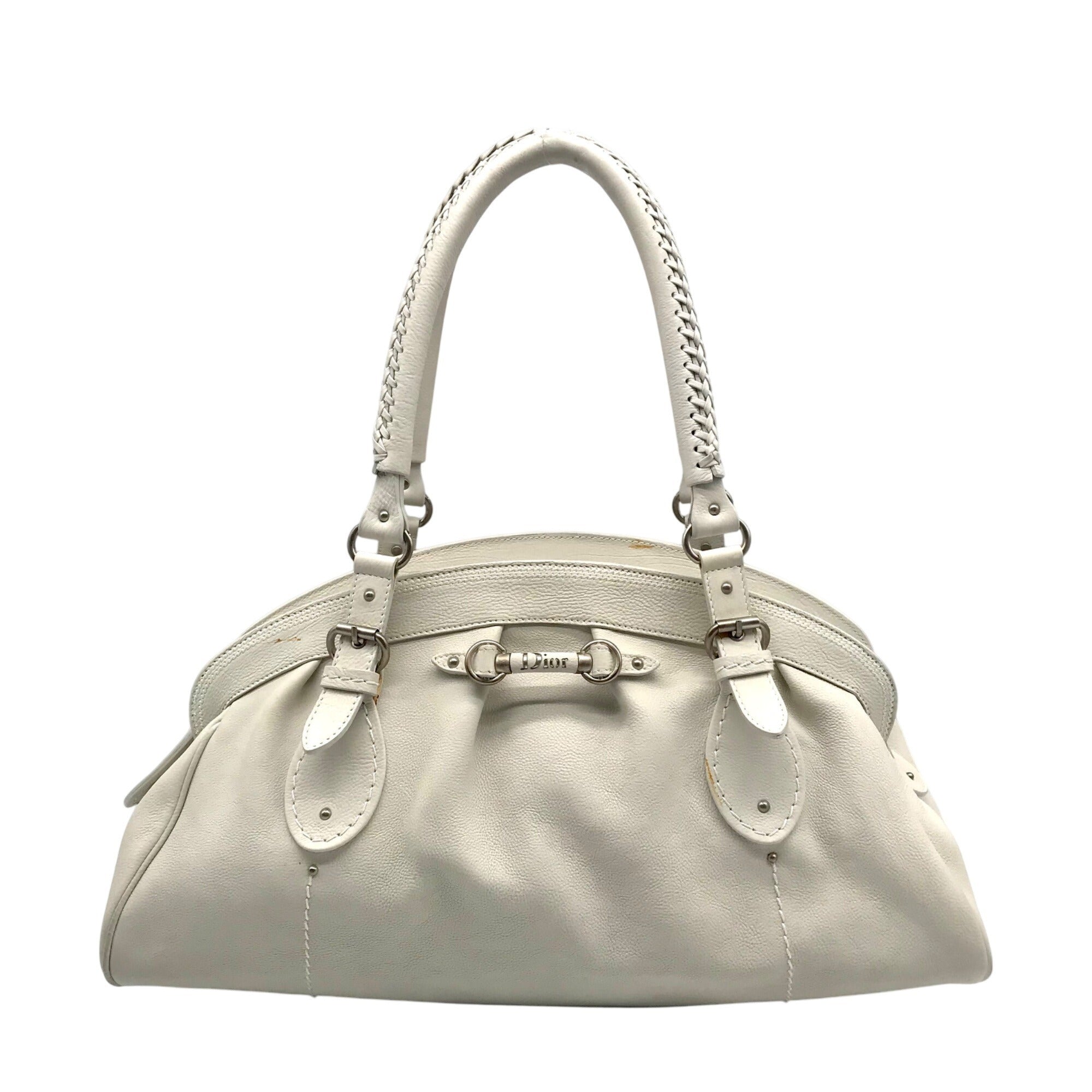 Christian Dior Off-White Vintage Leather Satchel Frame Bag 