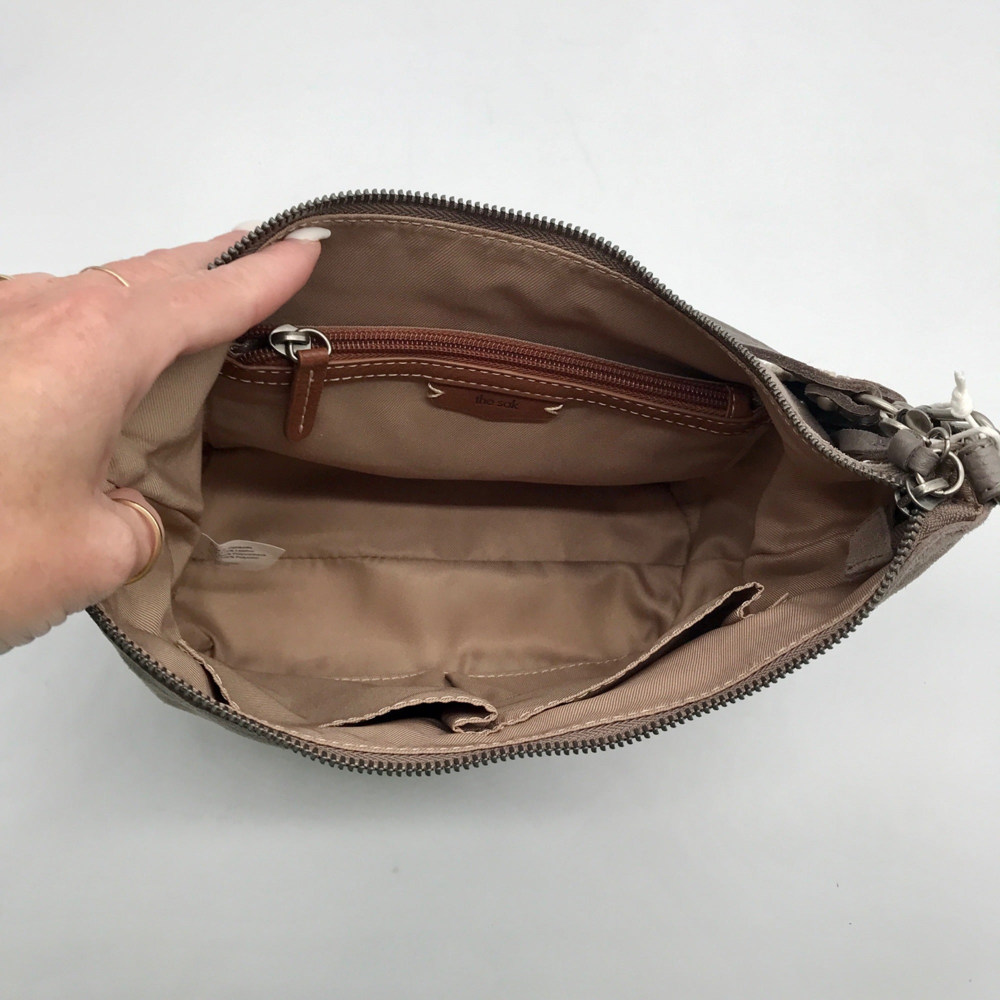 The Sak Gray Genuine Suede De Young Shoulder Bag