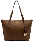 Michael Kors Tan Crosshatch Leather East West Zipper Top Jet Set Tote