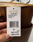 Michael Kors Tan Crosshatch Leather East West Zipper Top Jet Set Tote