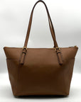 Michael Kors Tan Crosshatch Leather East West Zipper Top Jet Set Tote