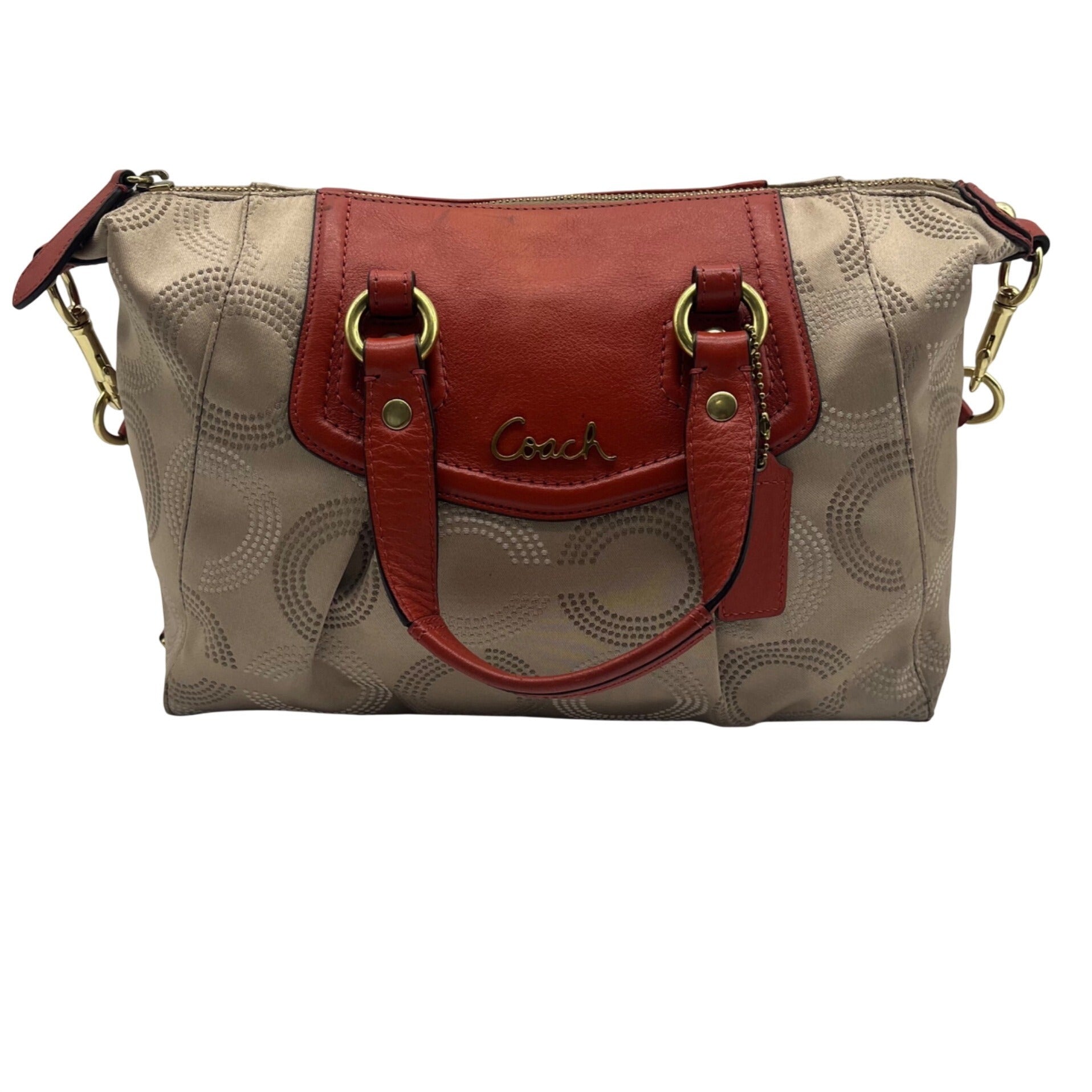 Coach Beige Ashley Dotted Op Art Satchel-F20027
