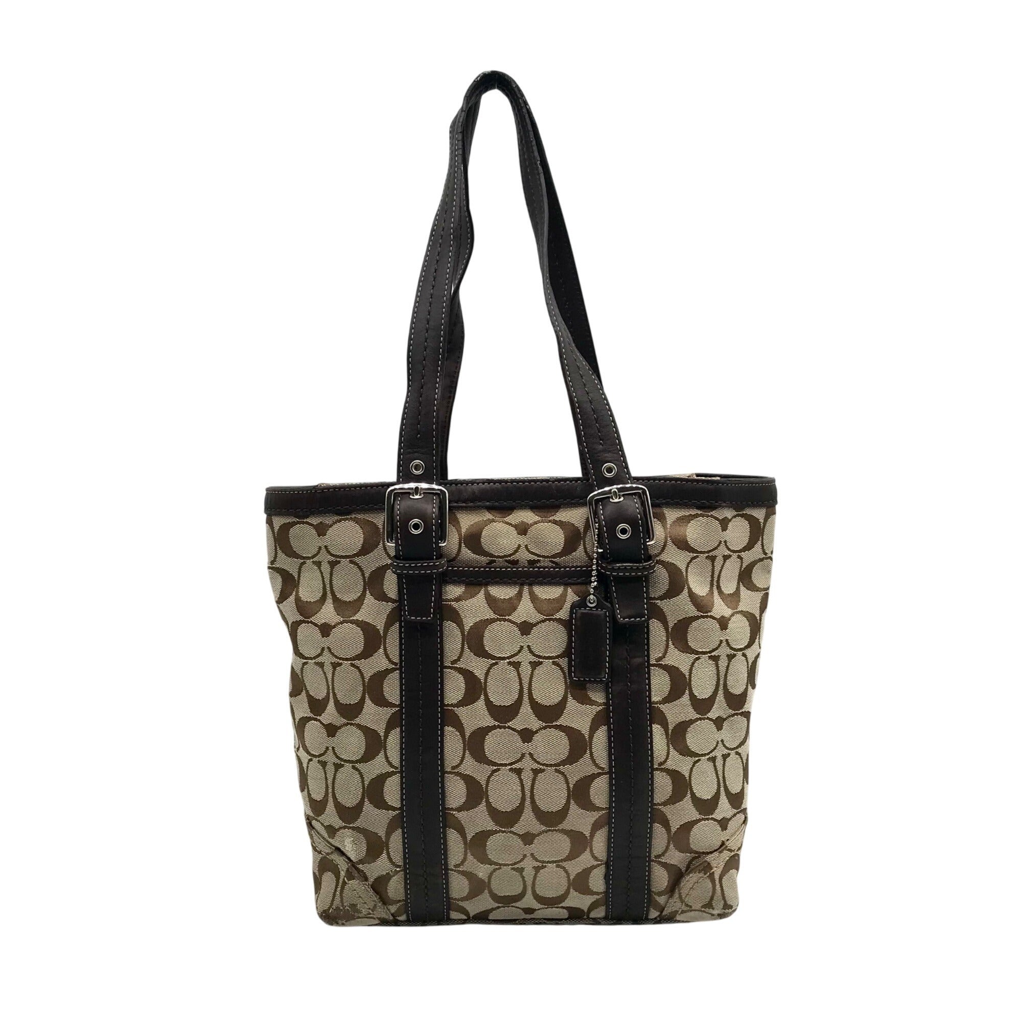 Coach Beige & Brown Canvas Hampton Tote Bag F12645