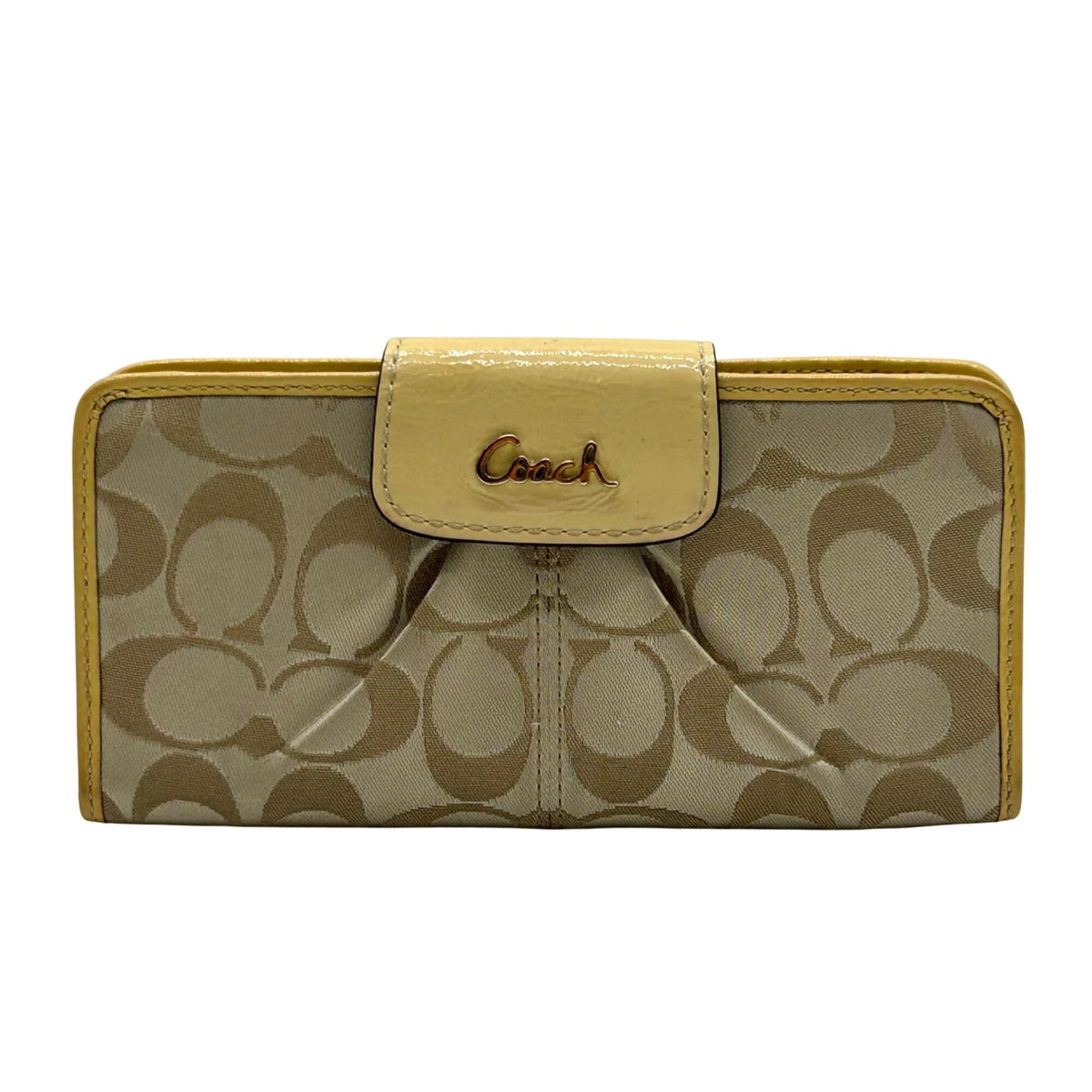 Coach Beige Canvas And Yellow Leather Slim Envelope Wallet