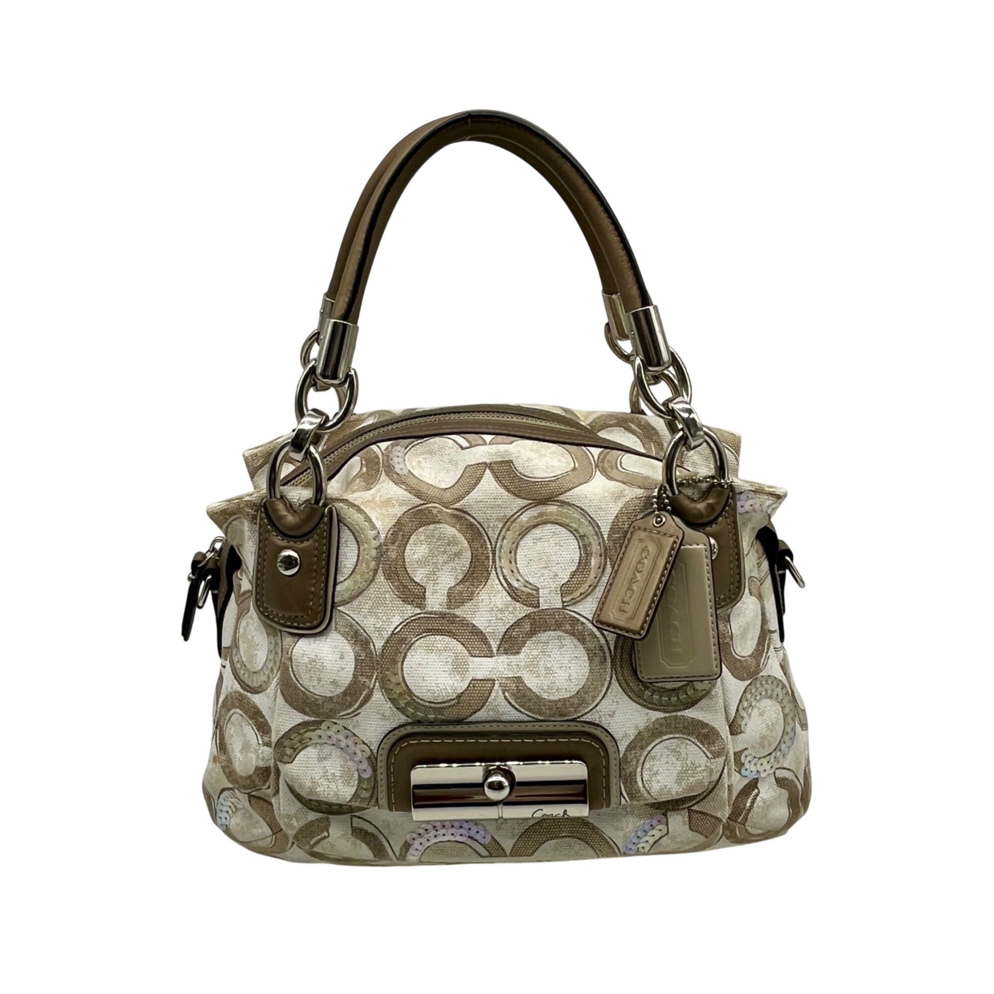 Coach Beige Kristin Op Art Sequin Shoulder Bag 16777