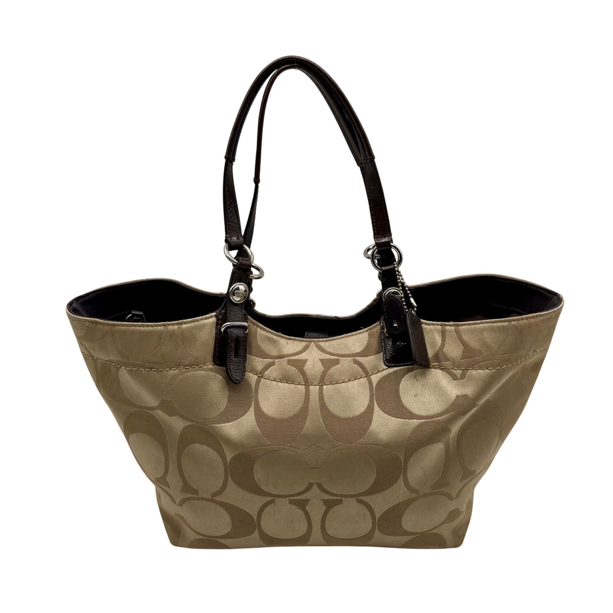 Coach Beige Monogram Print Fabric Tote Bag -F16175