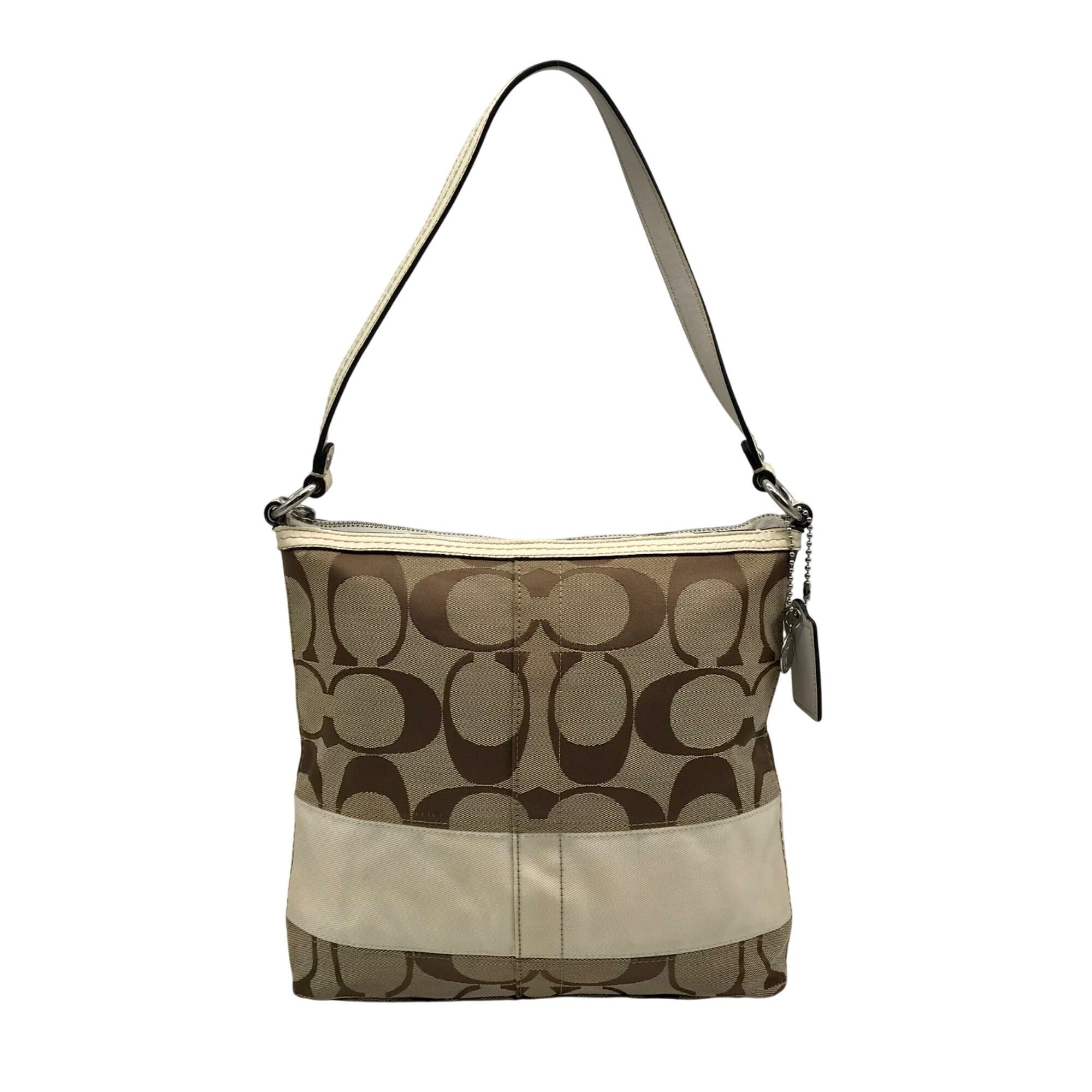 Coach Beige Signature C Monogram Canvas Stripe Shoulder Bag F13674