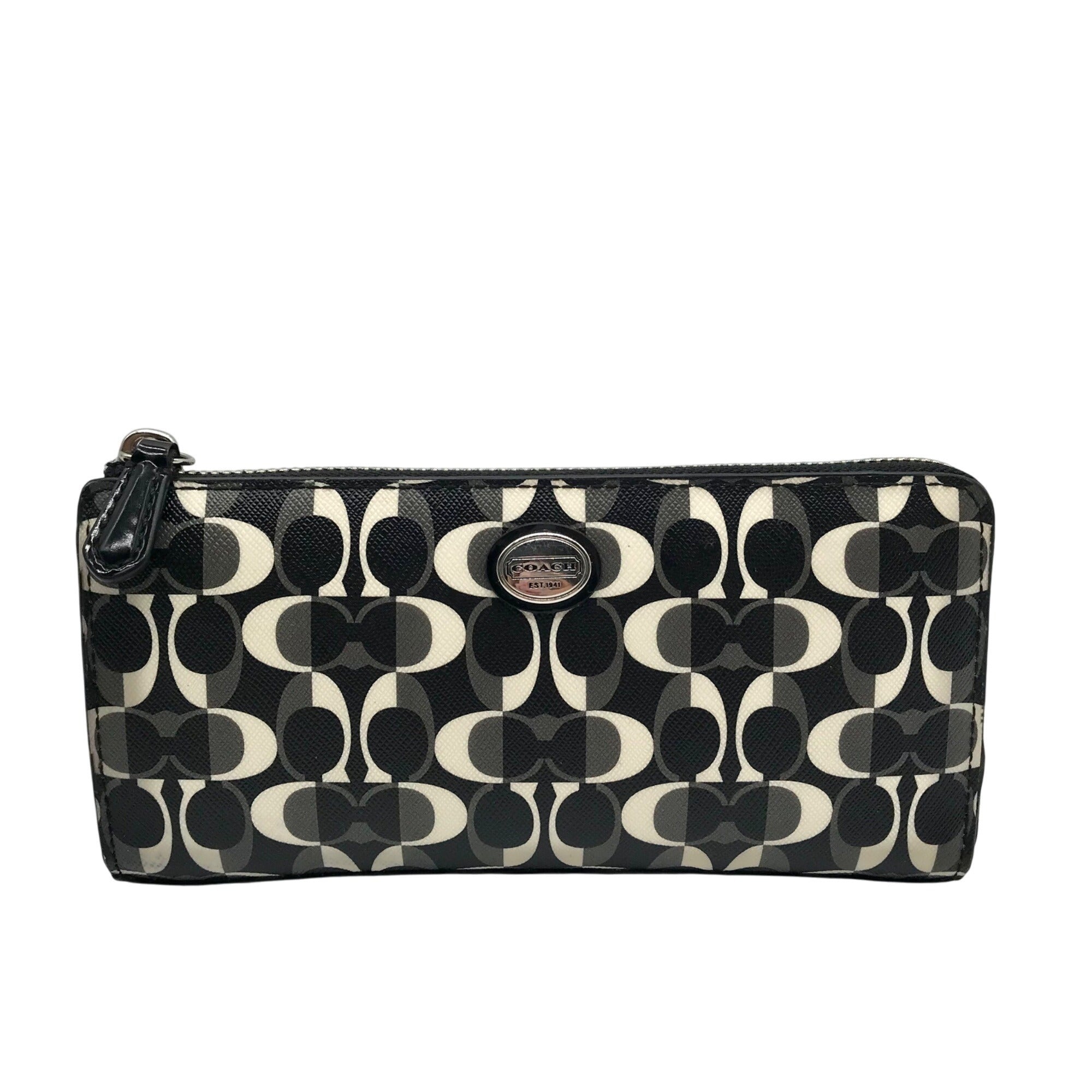 Coach Black And White Coated Canvas Slim Zip Wallet 