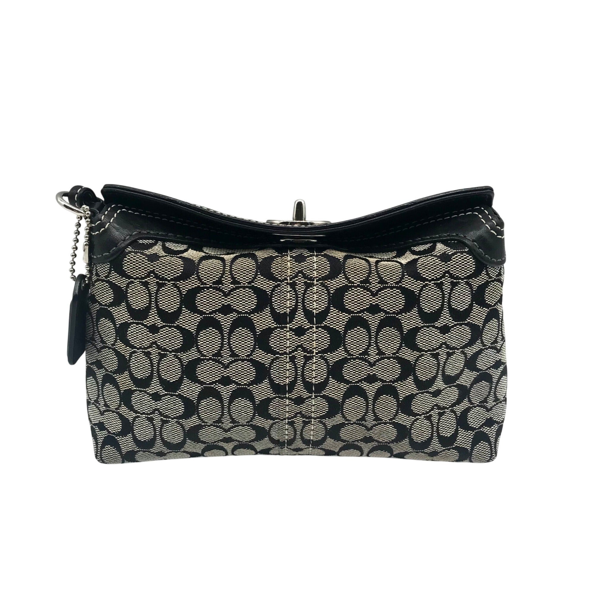 Coach Black & Gray Signature Canvas Turn-lock Wristlet