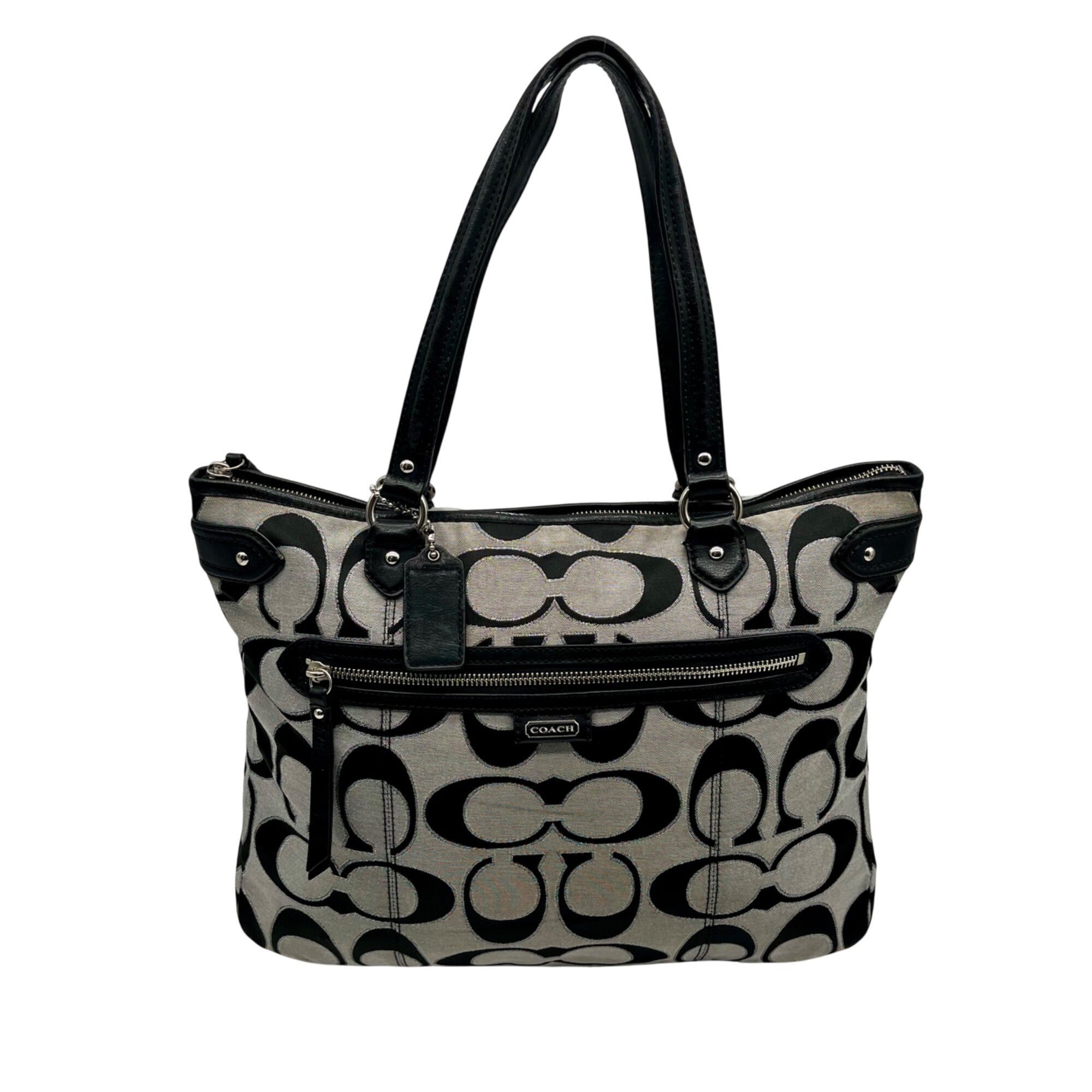 
Coach Black &amp; Grey Daisy Outline Signature Emma Tote Bag F23938
