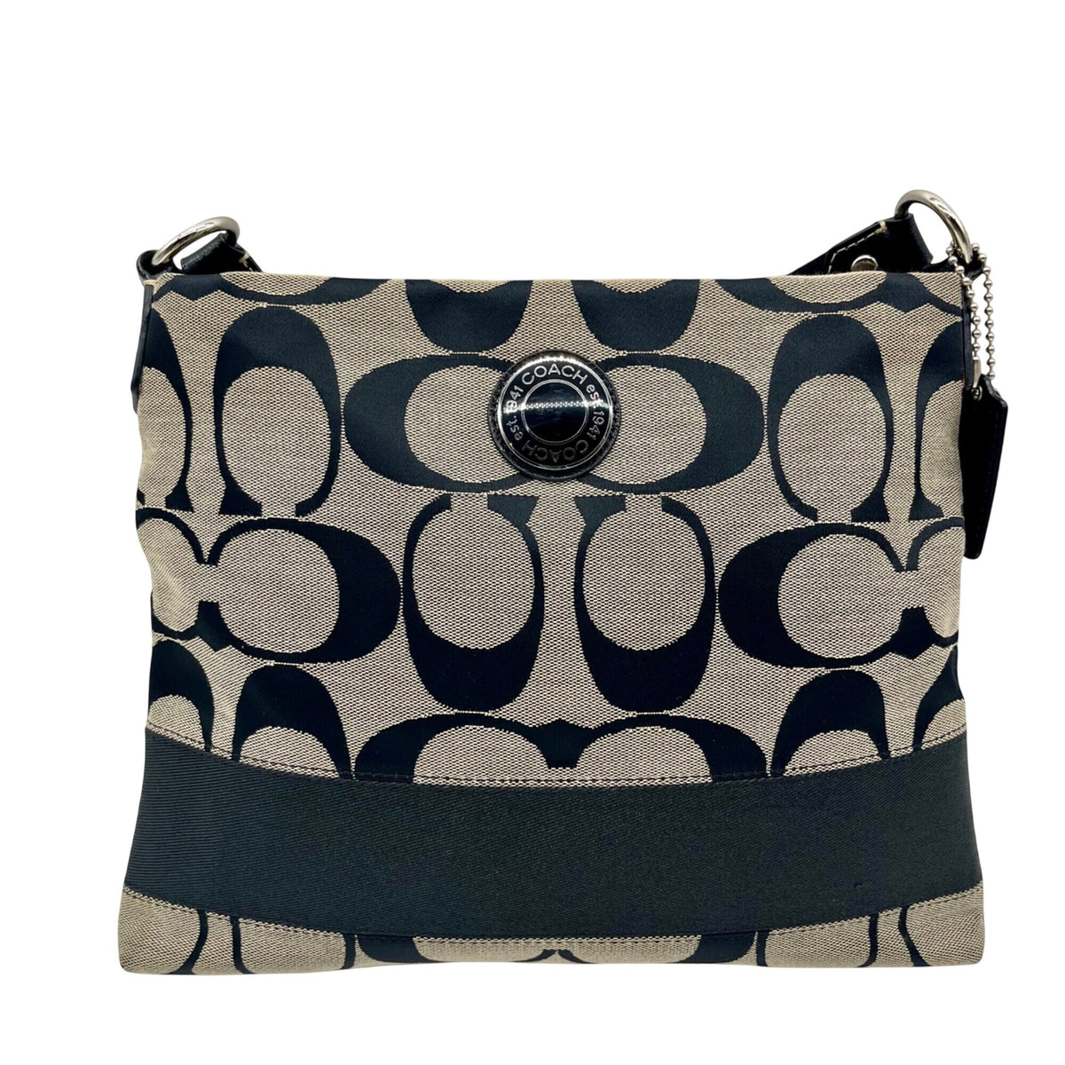 Coach Black &amp; Grey Signature Canvas Fabric Crossbody File Bag F19220