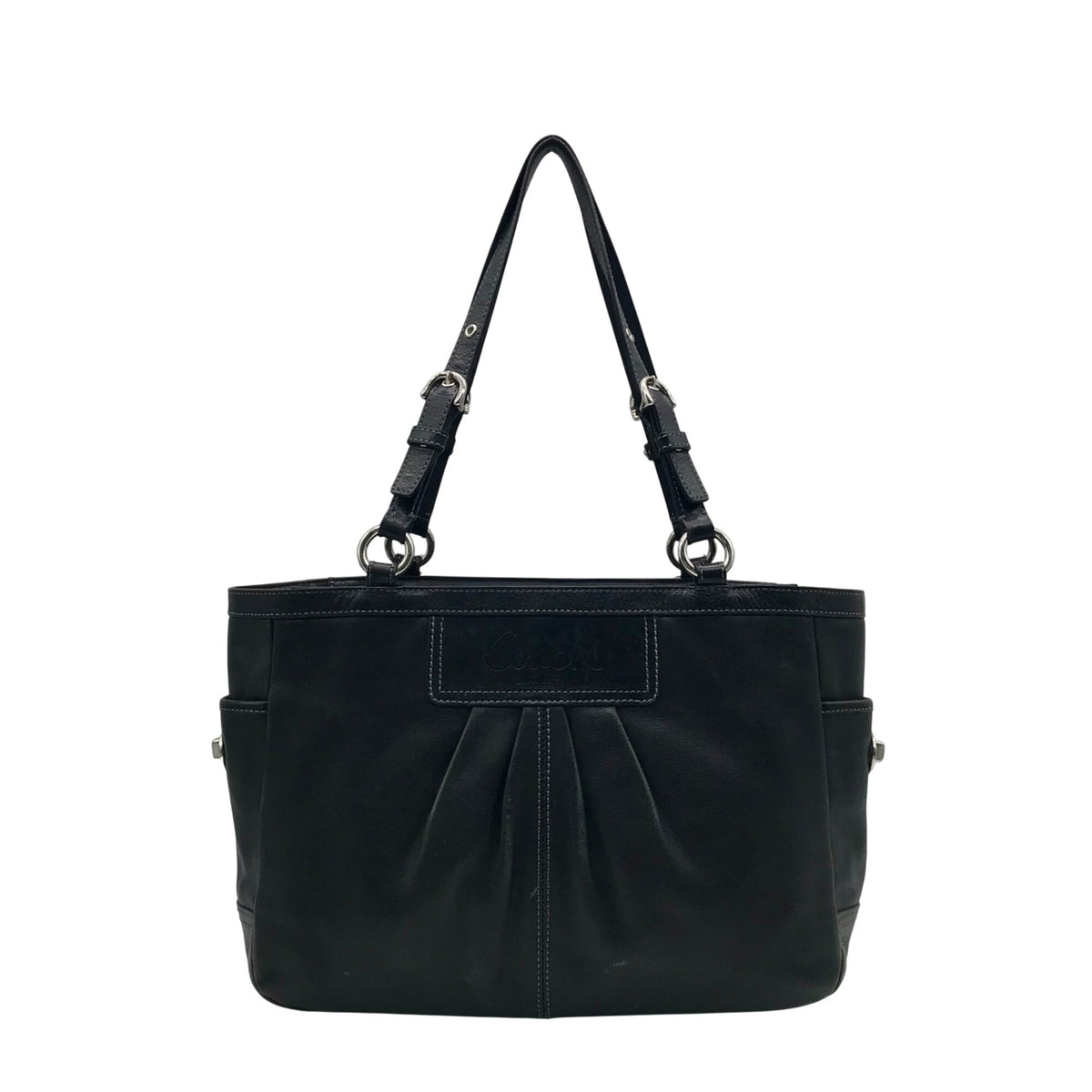 Coach Black Leather Gallery Pleated Tote Bag F13759