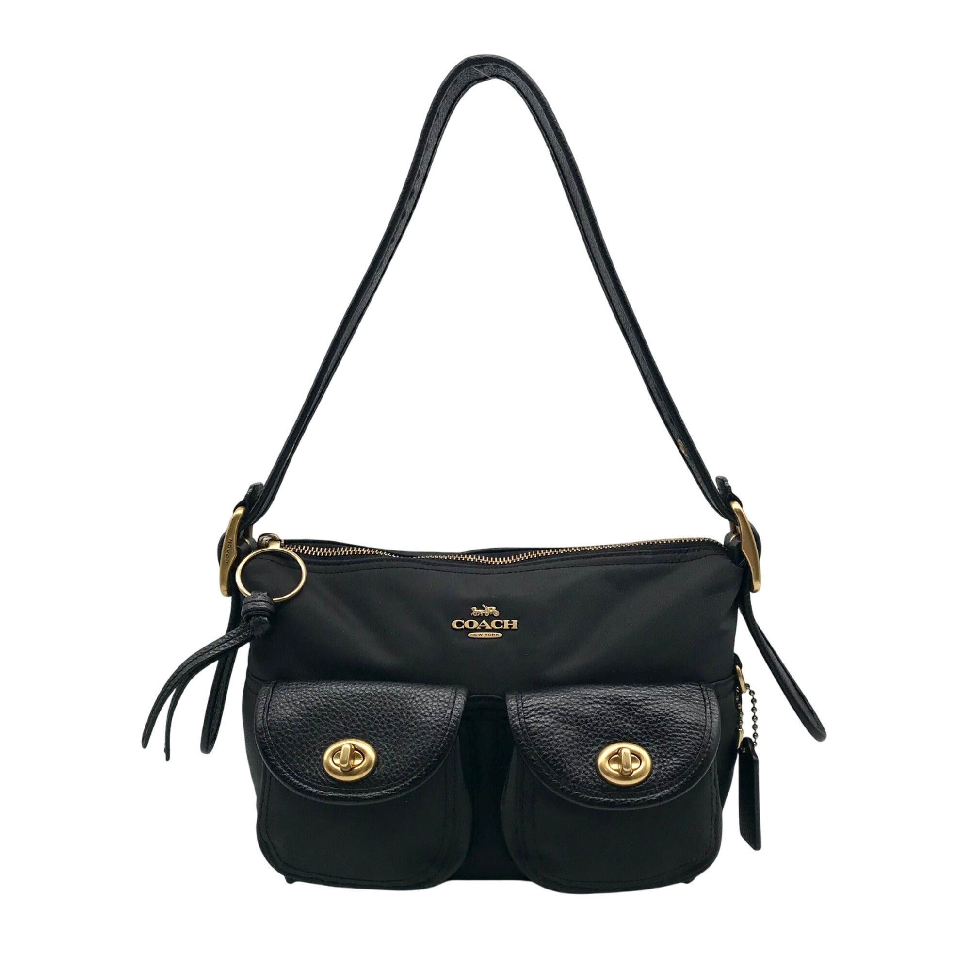 Coach Black Nylon Cargo Shoulder Bag With Interior Vintage Rose Print 3135