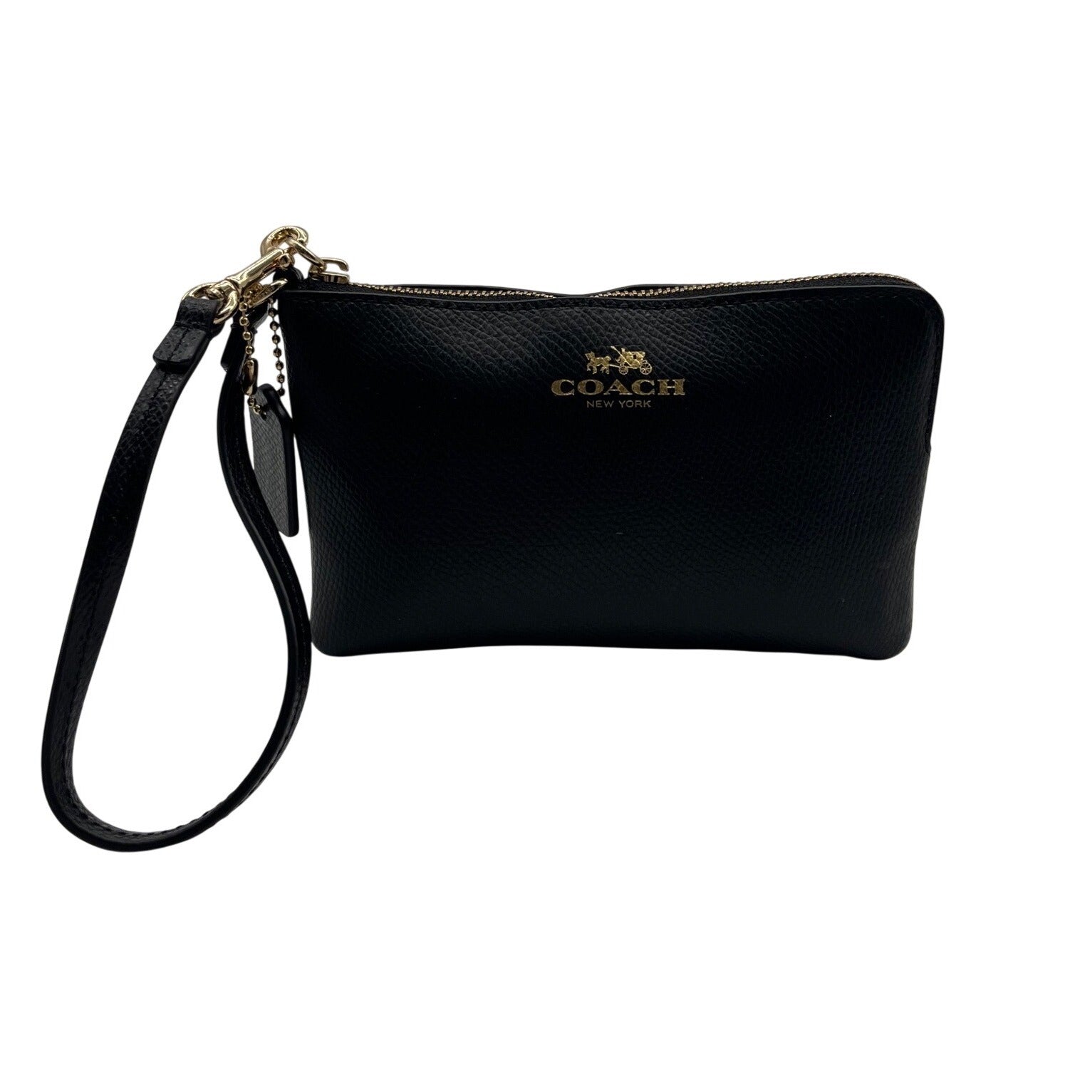 Coach Black Pebbled Leather Corner Zip Wristlet