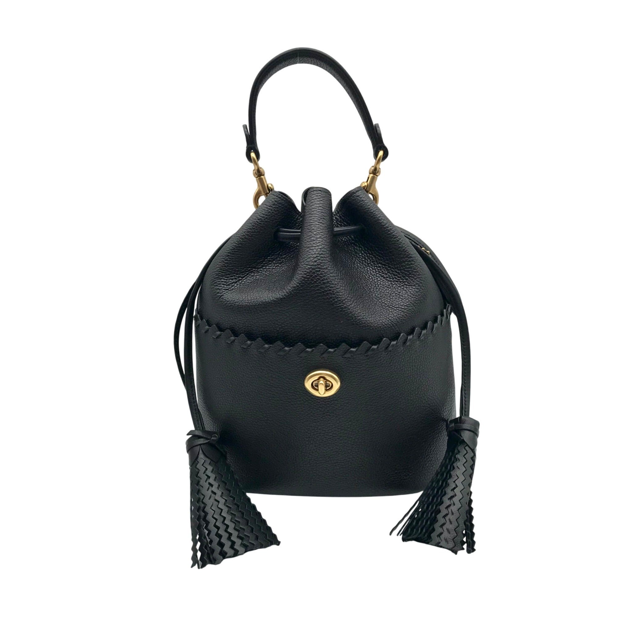 Coach Black Pebbled Leather Lora Whipstitch Bucket Bag 651