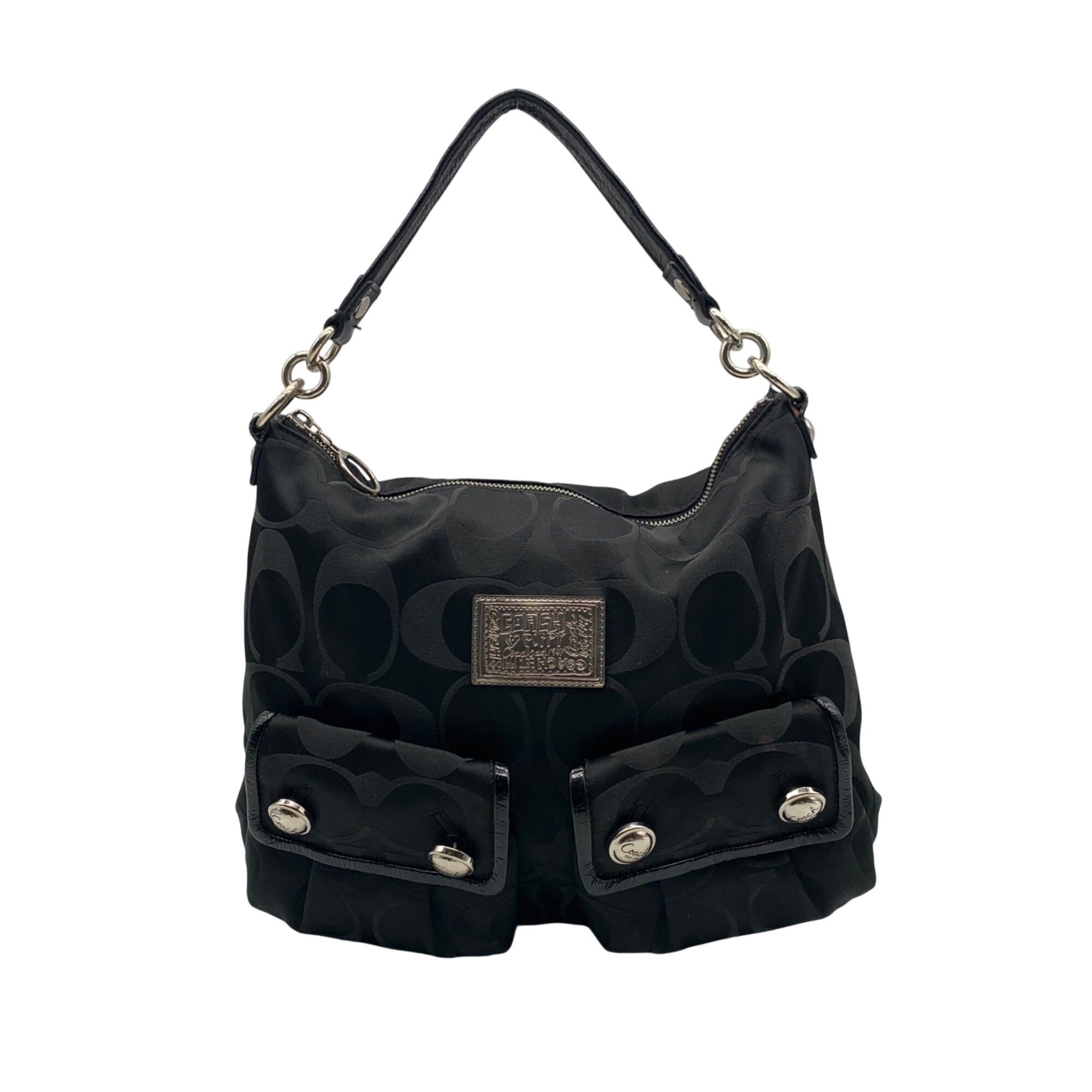 Coach Black Poppy Signature Sateen Pocket Hobo Bag-14570