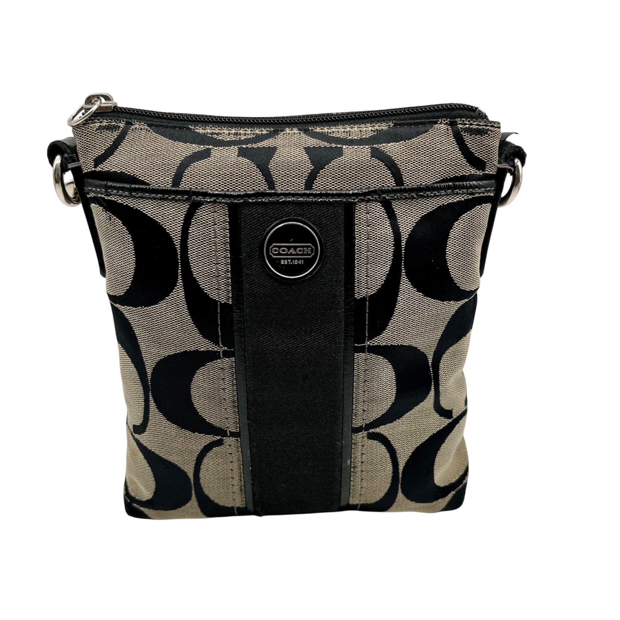 Coach Black Signature Striped Swingpack Crossbody Bag