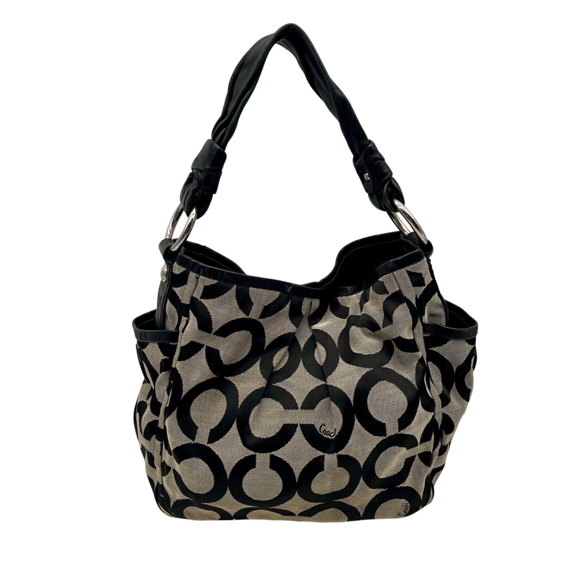 Coach Black and Grey Canvas Op Art Hobo Bag 13427