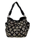 Coach Black and Grey Canvas Op Art Hobo Bag 13427