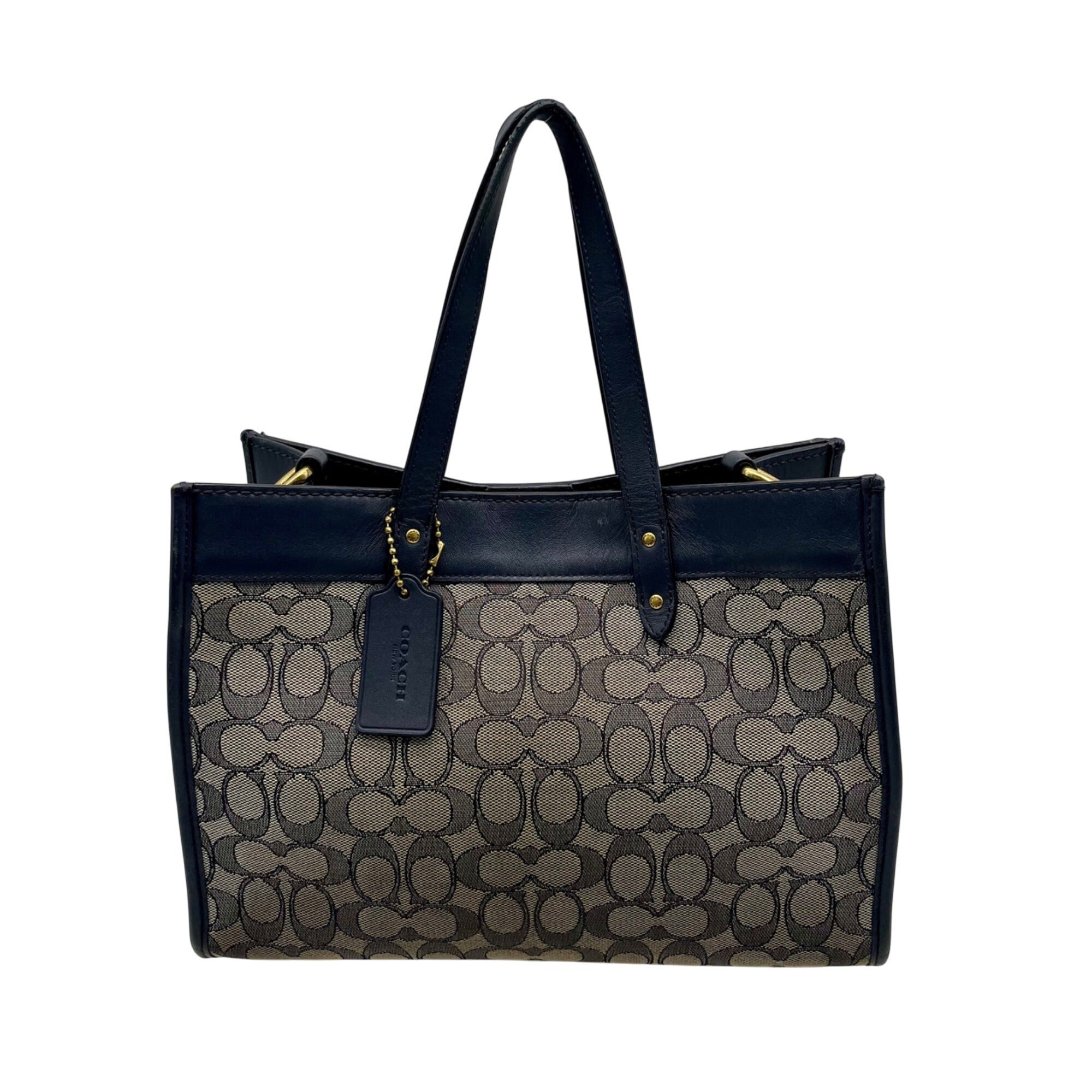 Coach Blue Leather And Canvas Print Reversible Shoulder Bag