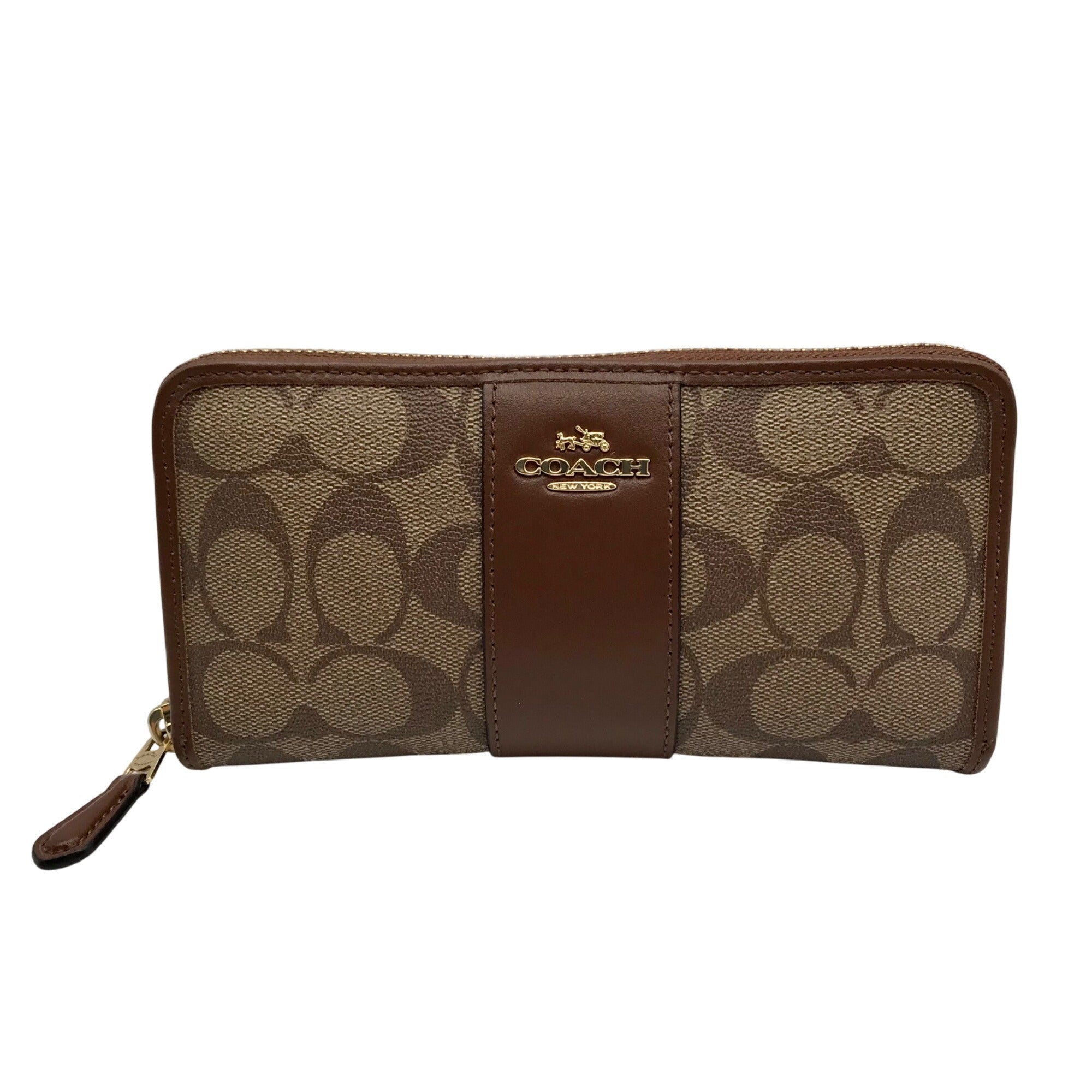 Coach Brown Coated Canvas & Leather Accordion Wallet 