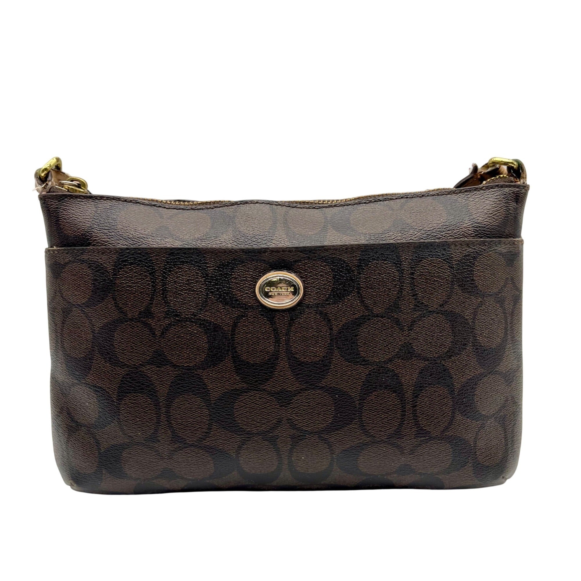 Coach Brown Leather Peyton Signature East/West Swingpack Tote Bag