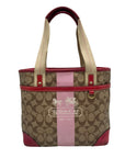 Coach Brown Monogram Canvas Pink Heritage Stripe Tote Bag 11349