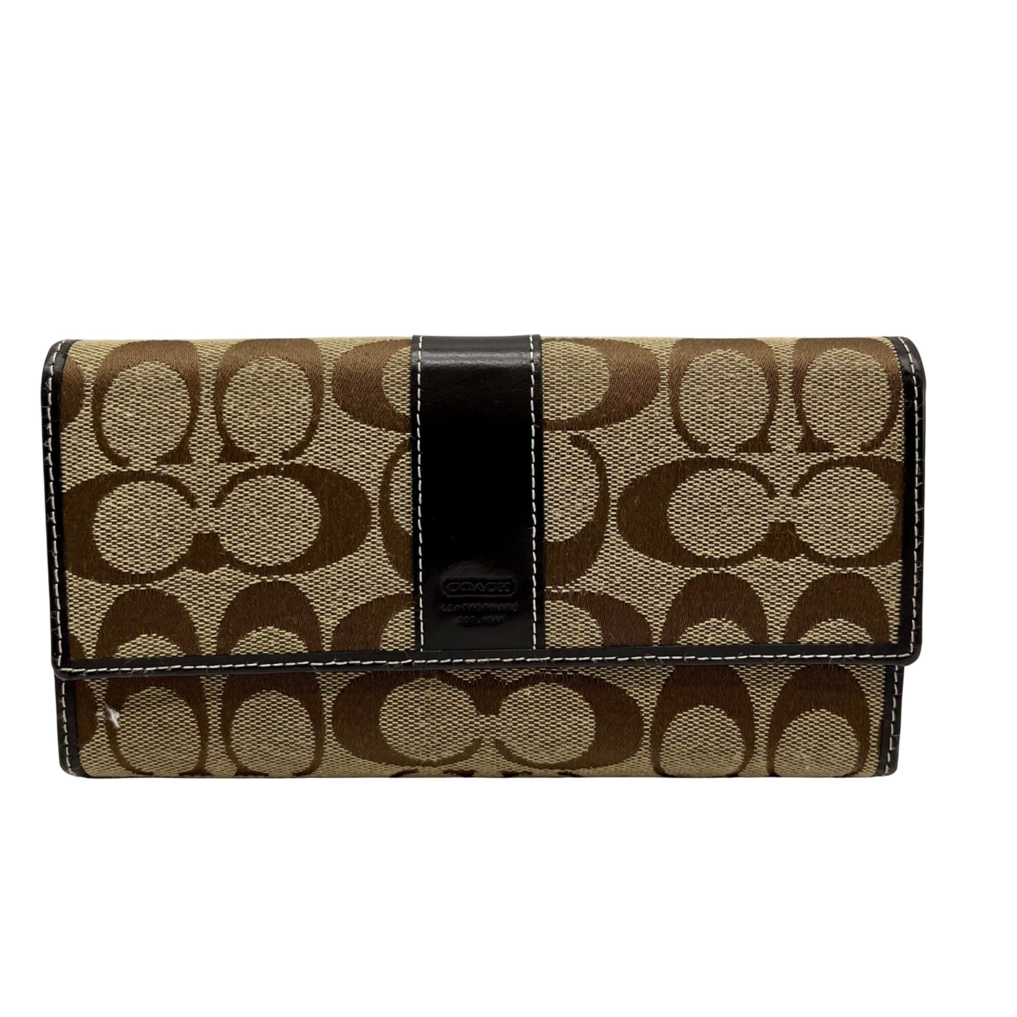 Coach Brown Monogram Canvas Trifold Wallet 