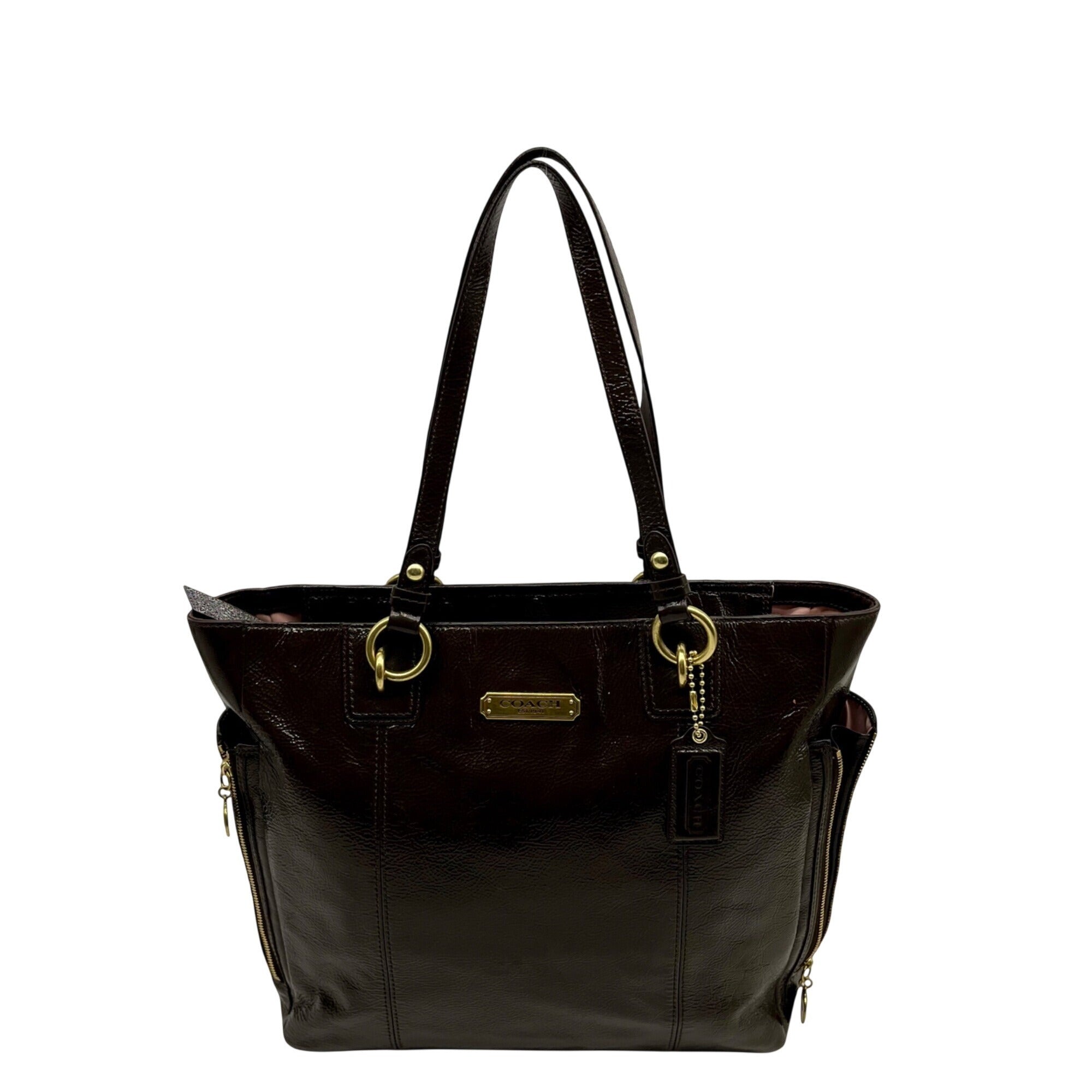 Coach Brown Patent Leather Zipper Bag F20432