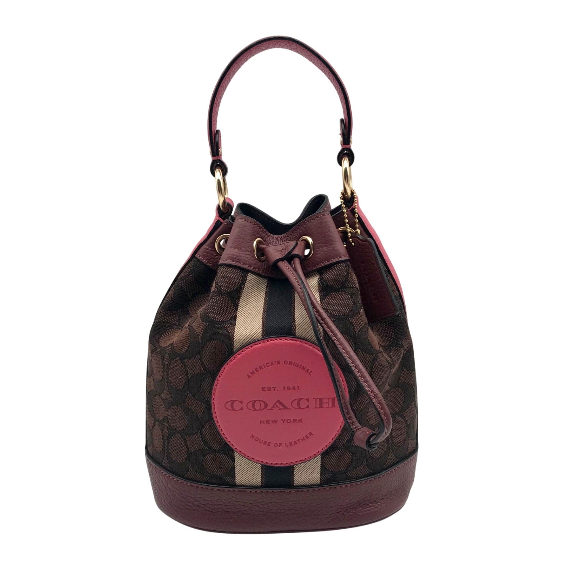 Coach Brown & Purple Signature Jaquard Dempsey Bucket Bag 19 C7084