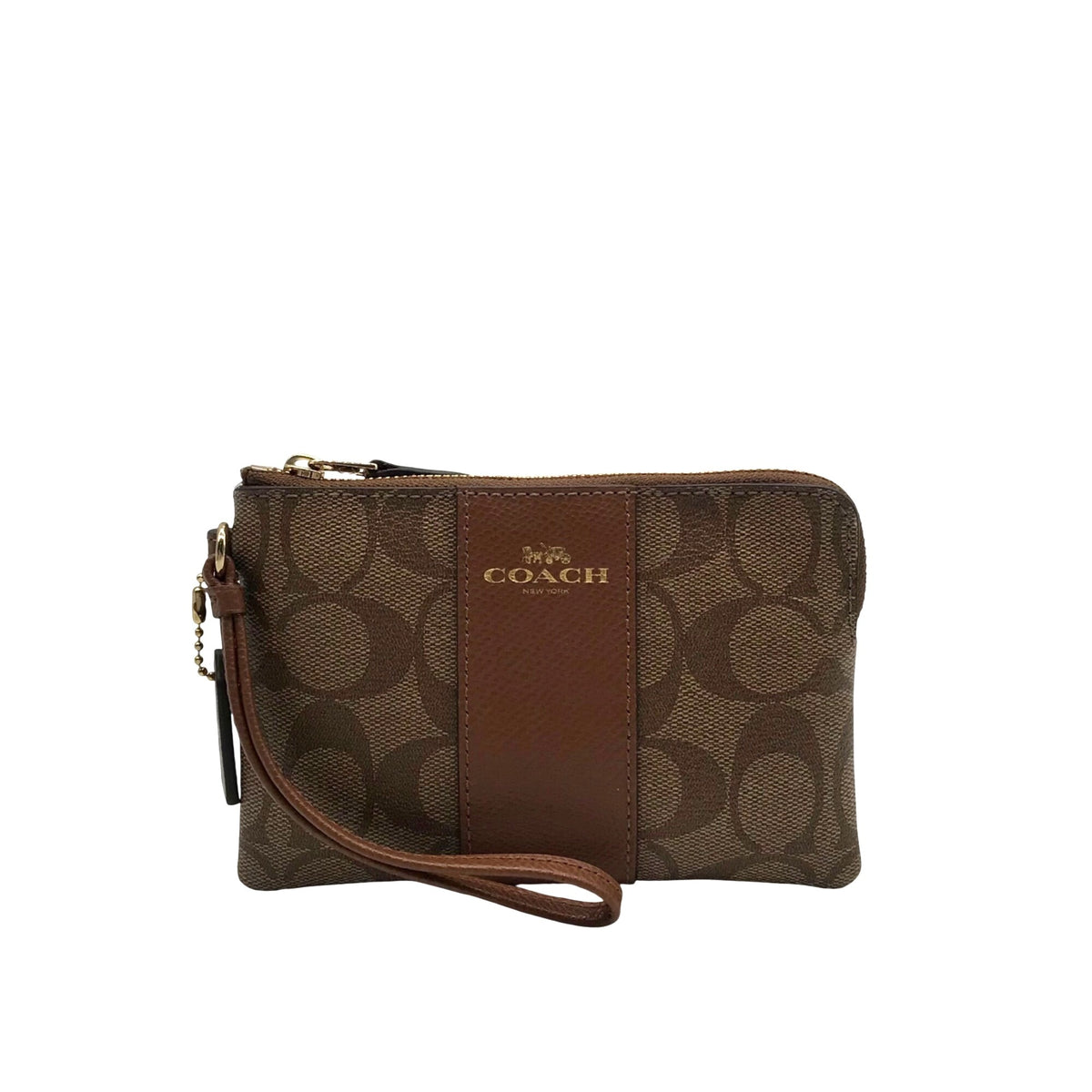 Coach Brown Signature Coated Canvas Wristlet