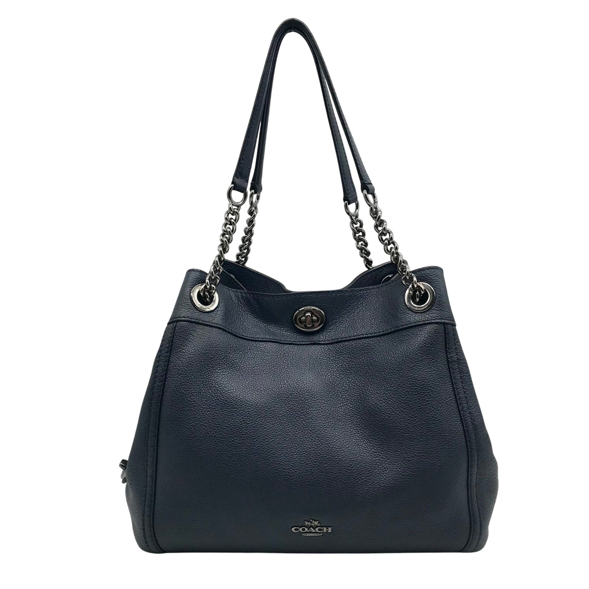 Coach Dark Blue Pebbled Leather Edie Turn-lock Shoulder Bag 36855